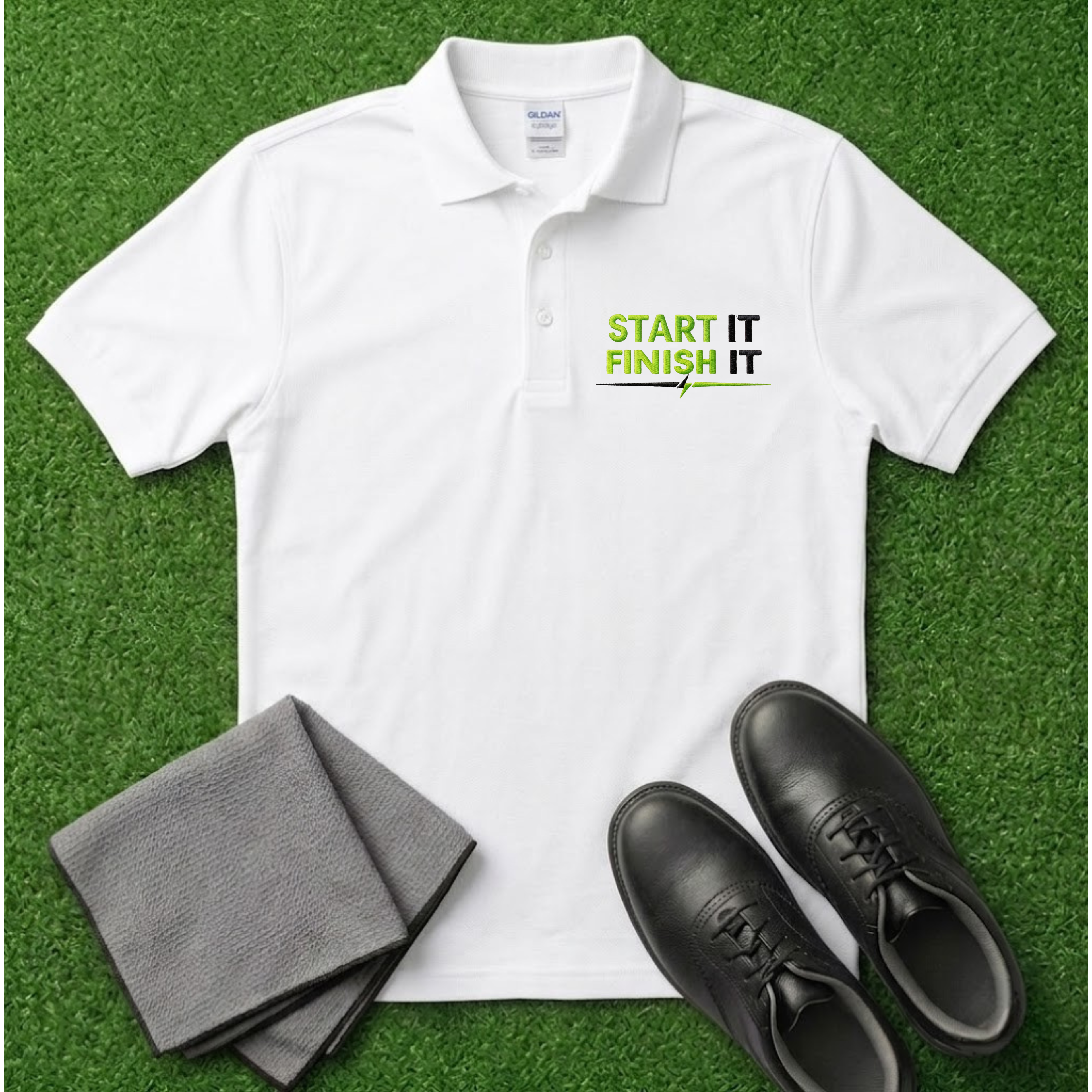 Start It Finish It Embroidered Polo Shirt