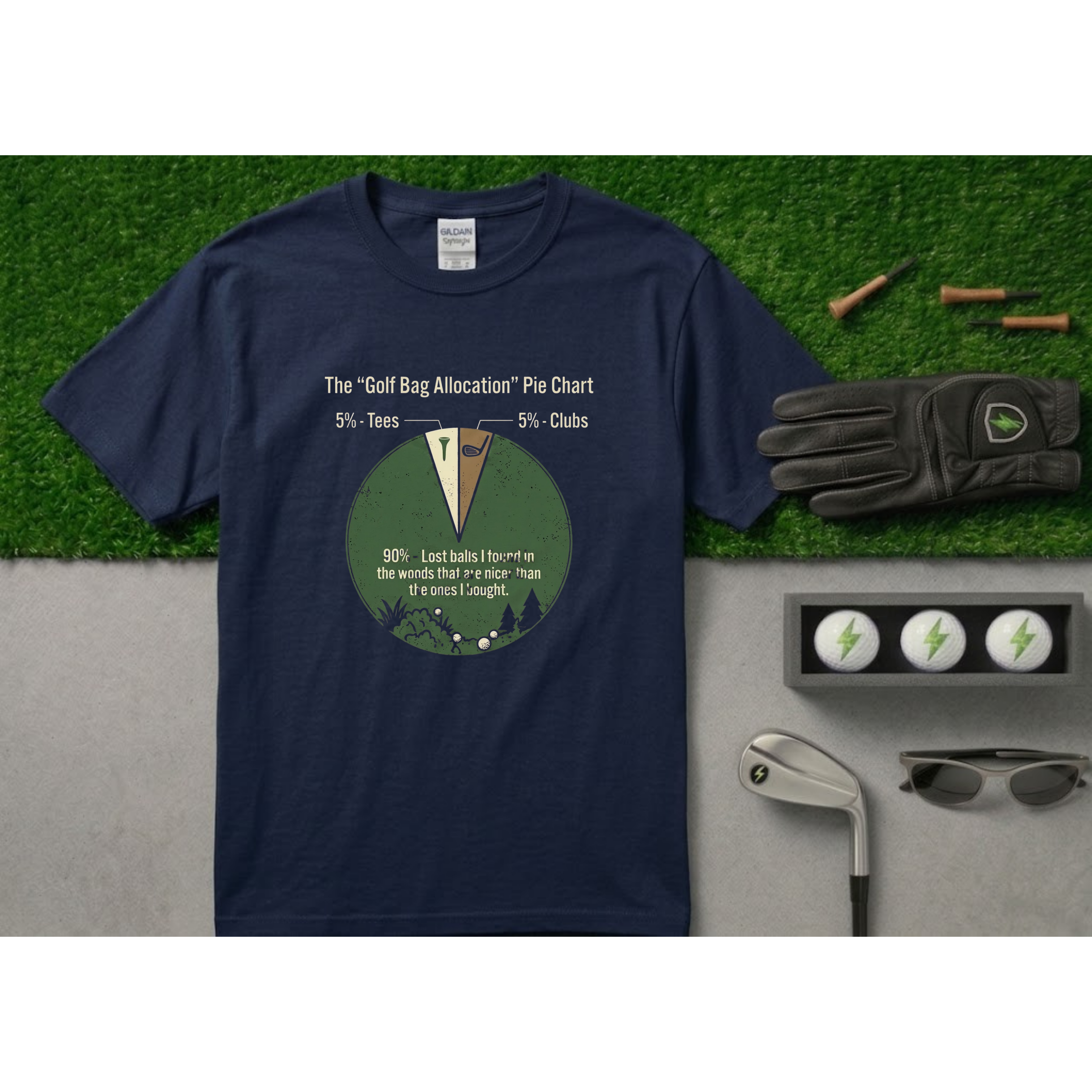 The "Golf Bag Allocation" Pie Chart Funny Golf T-Shirt