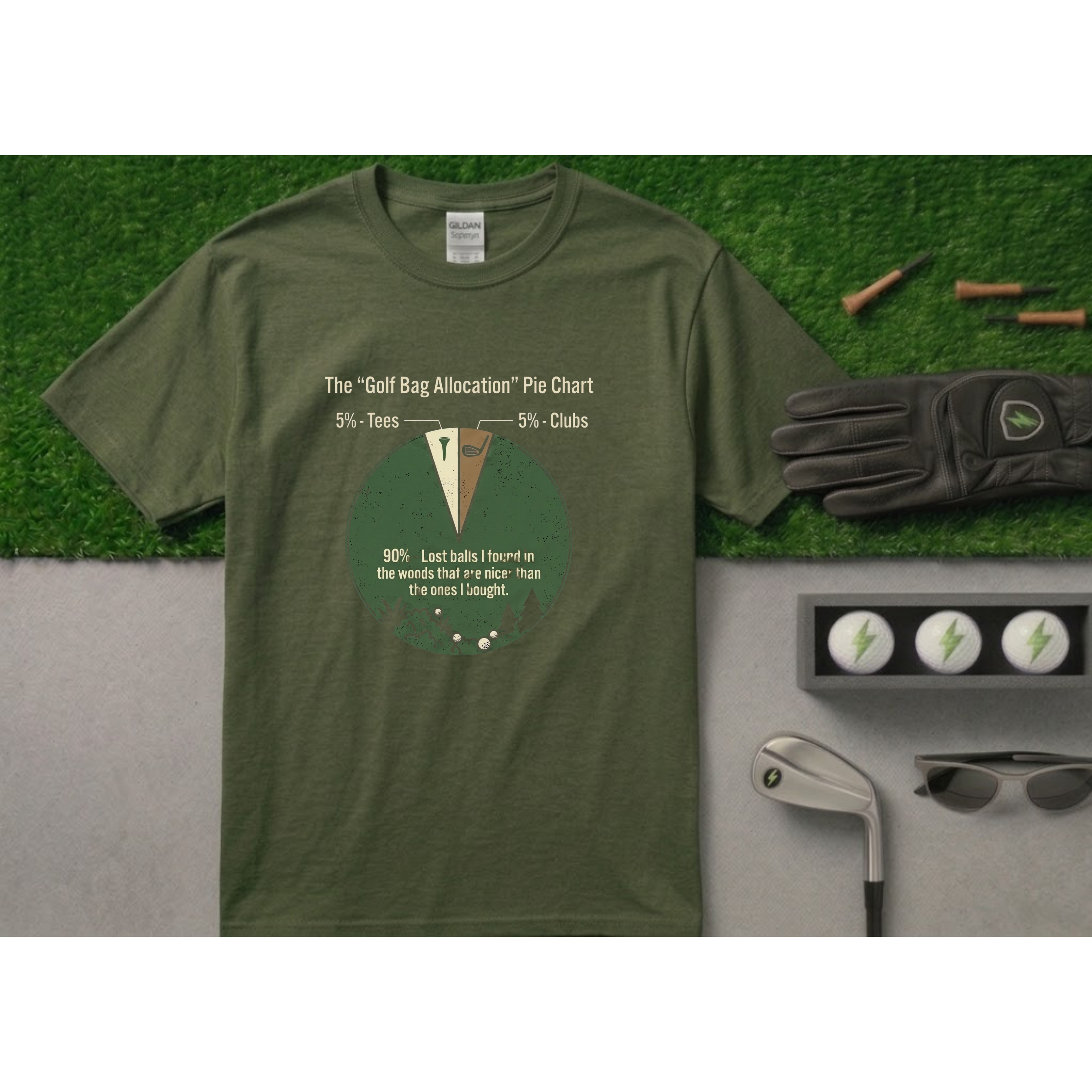 The "Golf Bag Allocation" Pie Chart Funny Golf T-Shirt