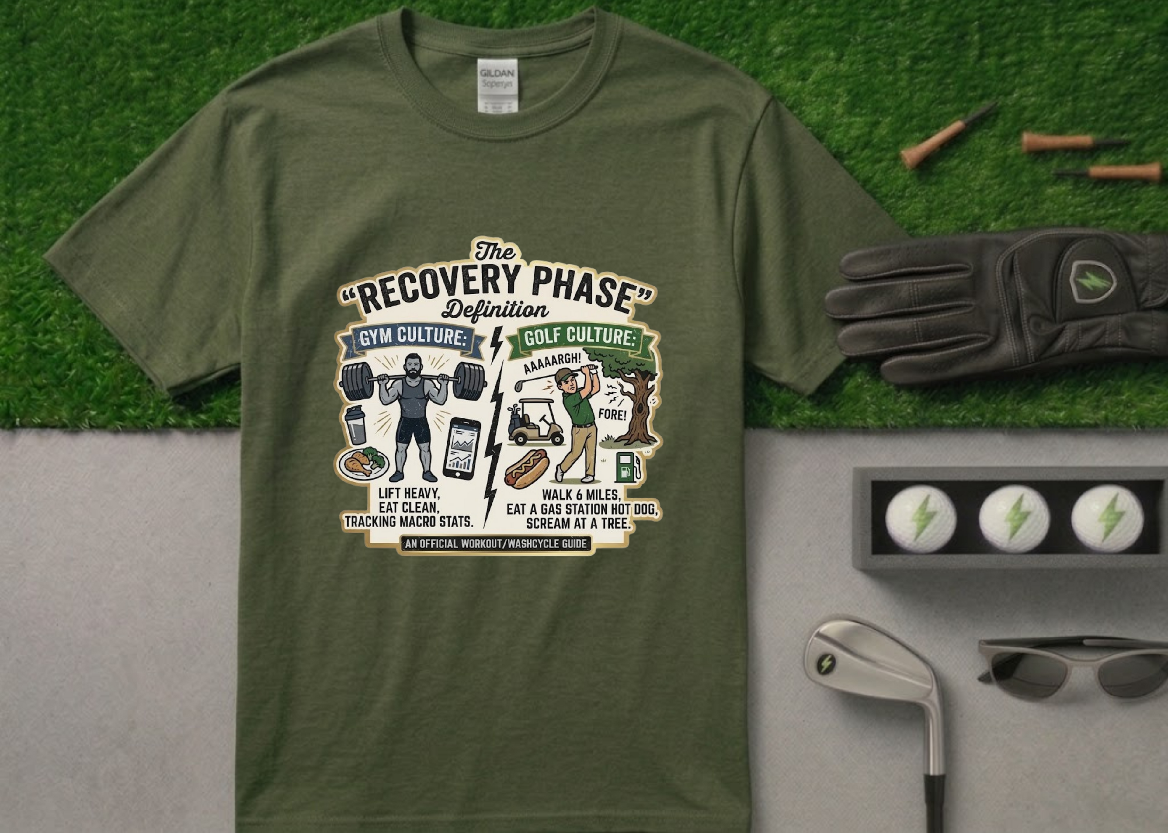 Gym vs. Golf "Recovery Phase" Funny T-Shirt