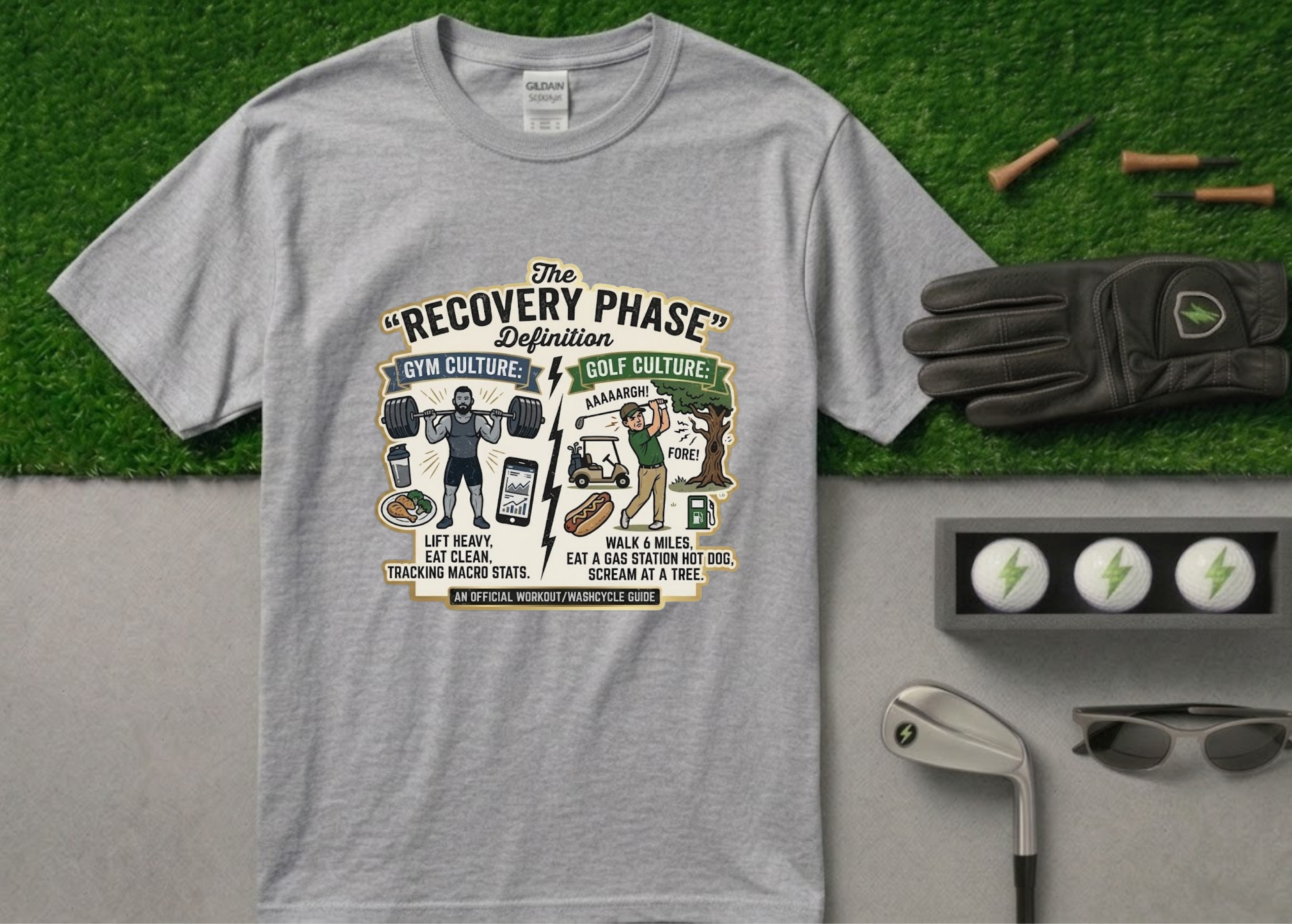 Gym vs. Golf "Recovery Phase" Funny T-Shirt