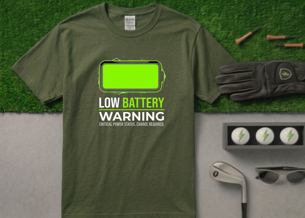 The "Critical Power Status" Low Battery Golf T-Shirt
