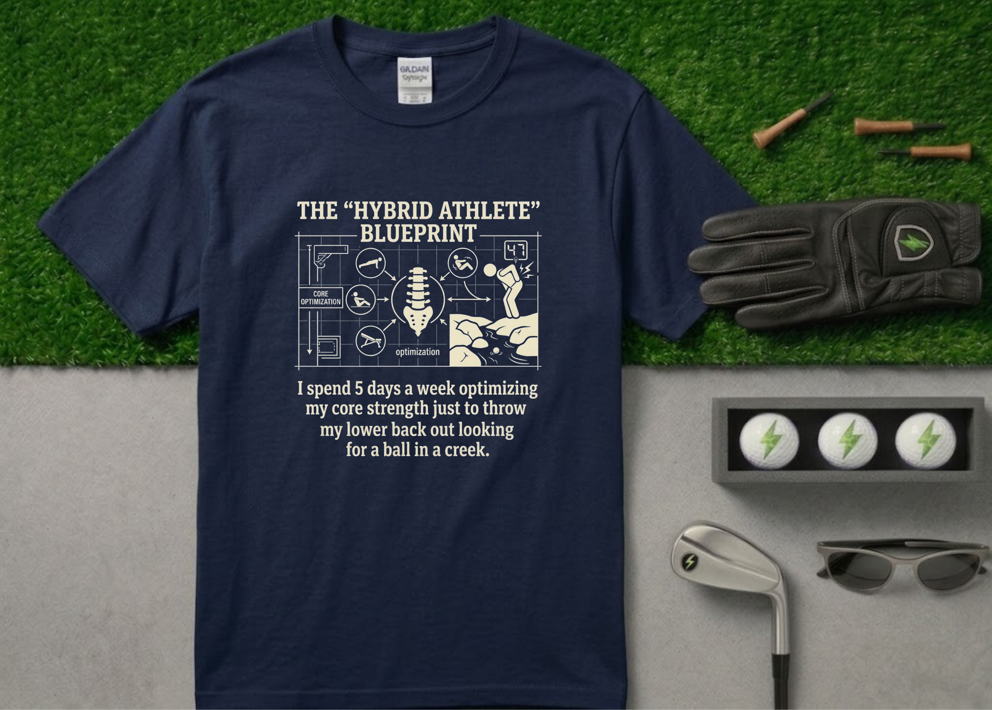 The "Hybrid Athlete" Blueprint Funny Golf T-Shirt