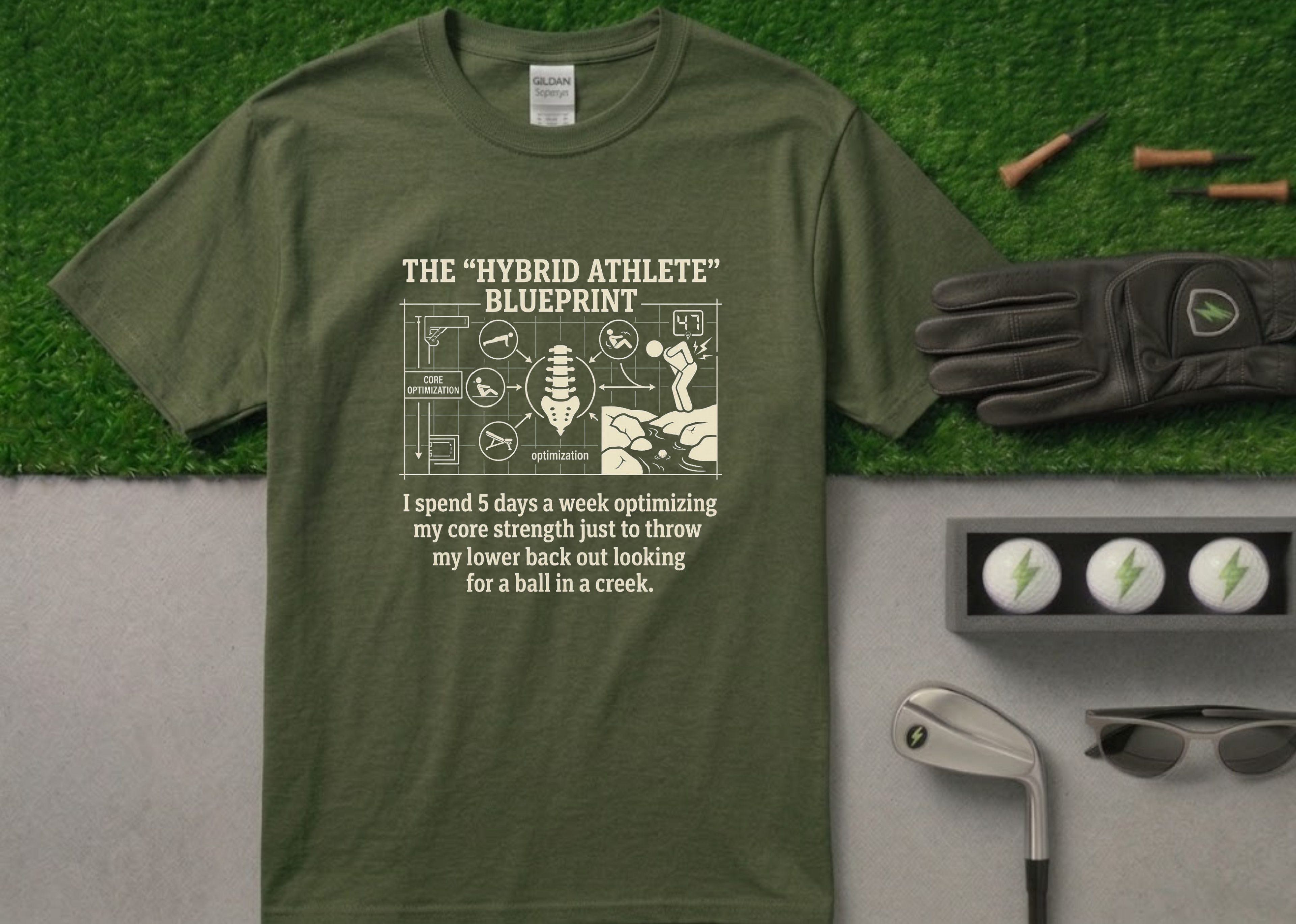 The "Hybrid Athlete" Blueprint Funny Golf T-Shirt