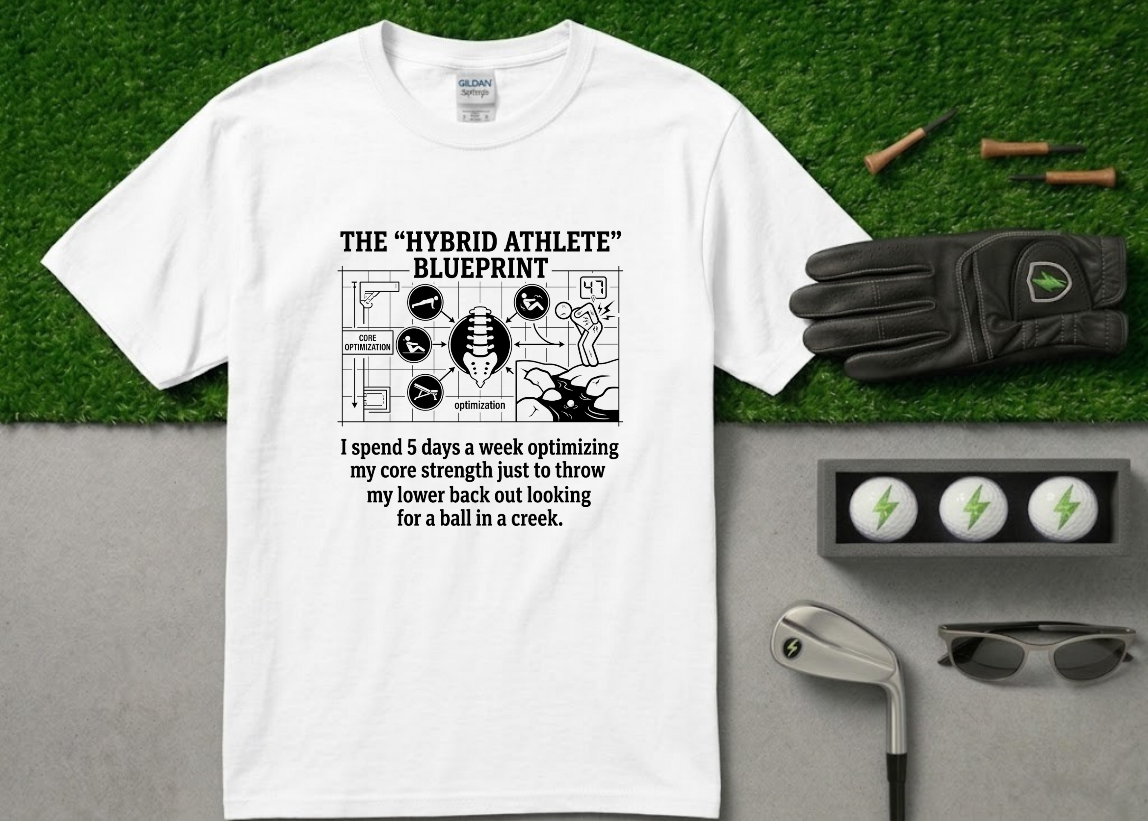The "Hybrid Athlete" Blueprint Funny Golf T-Shirt