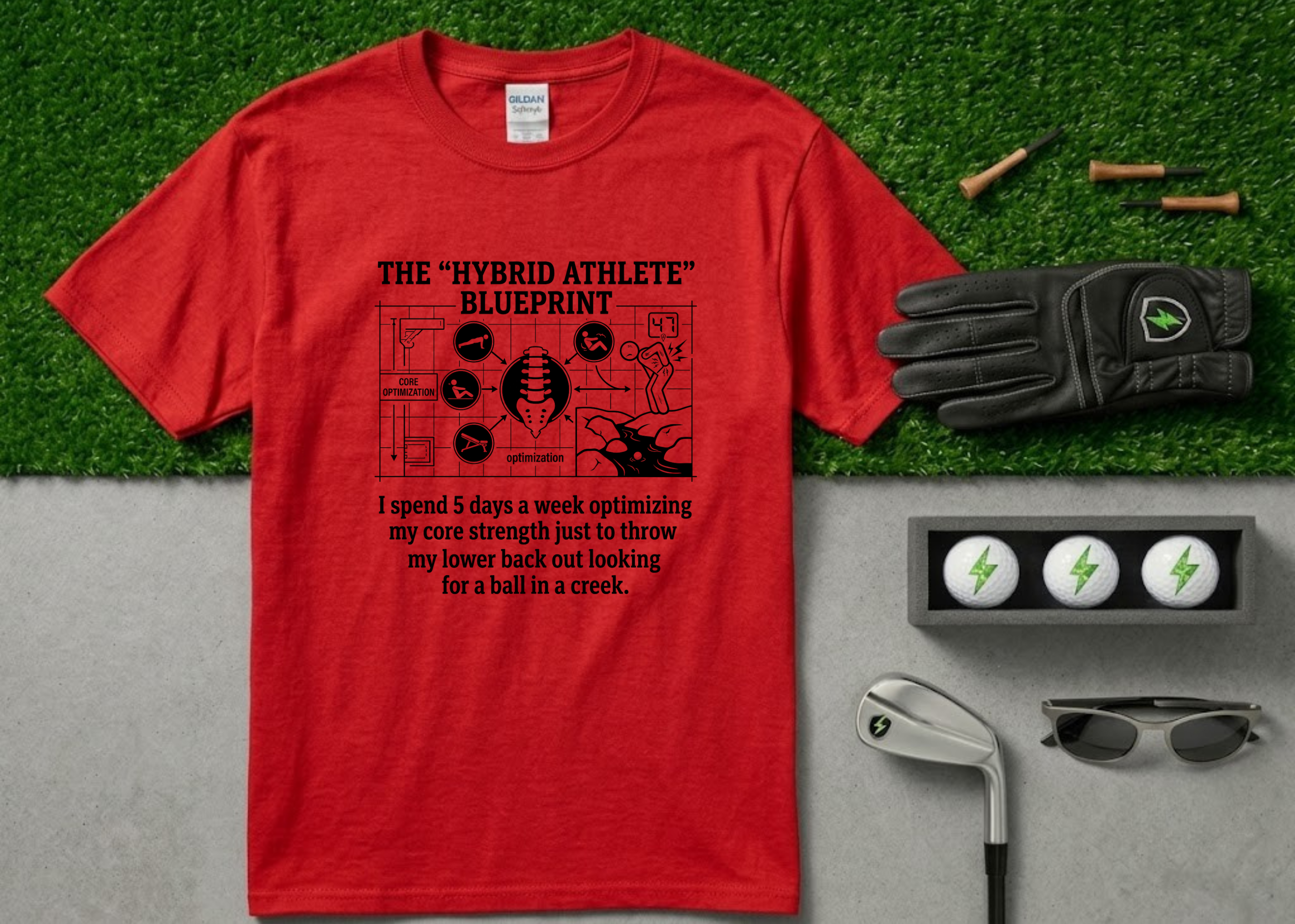 The "Hybrid Athlete" Blueprint Funny Golf T-Shirt