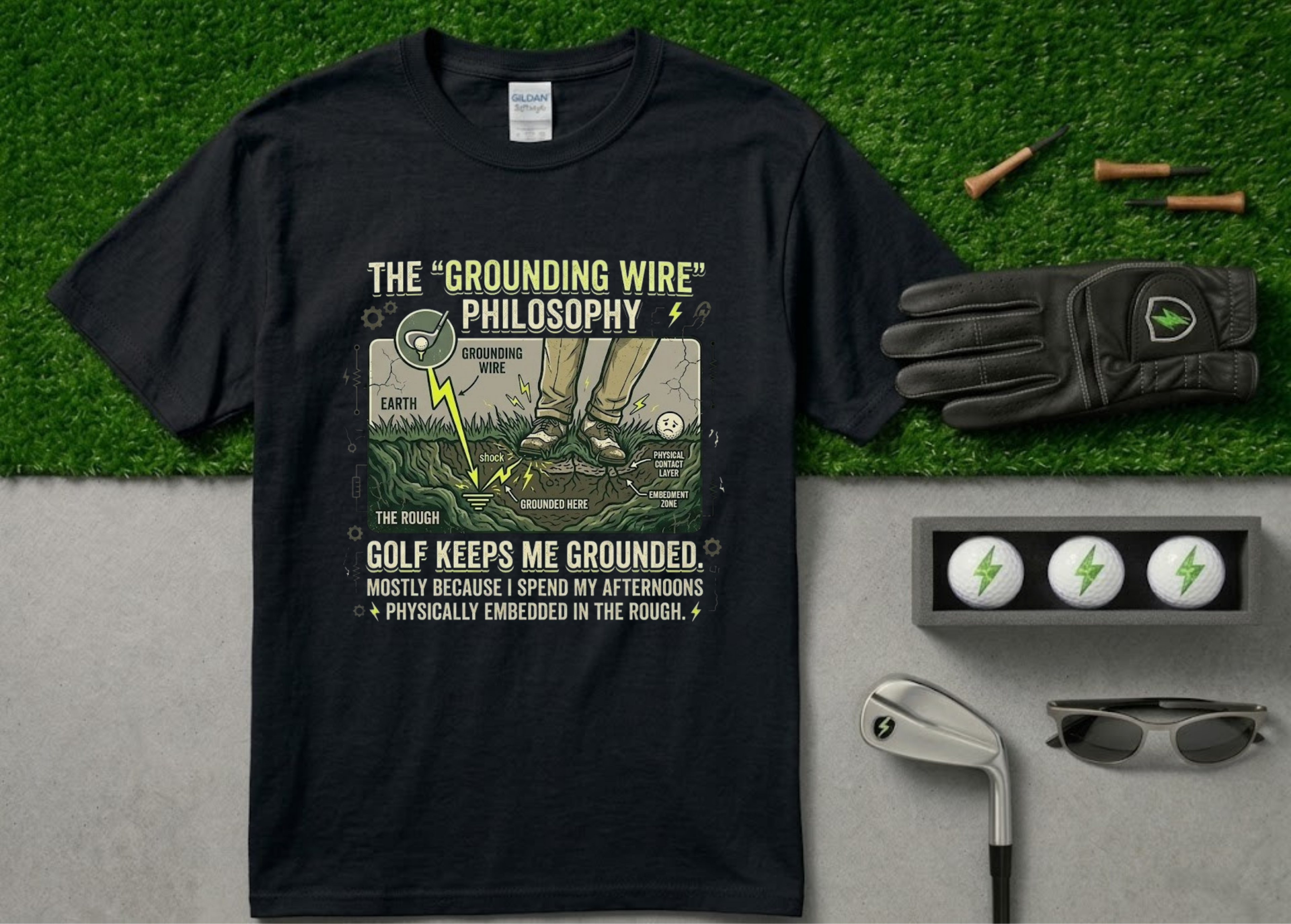 The "Grounding Wire Philosophy" Funny Golf T-Shirt