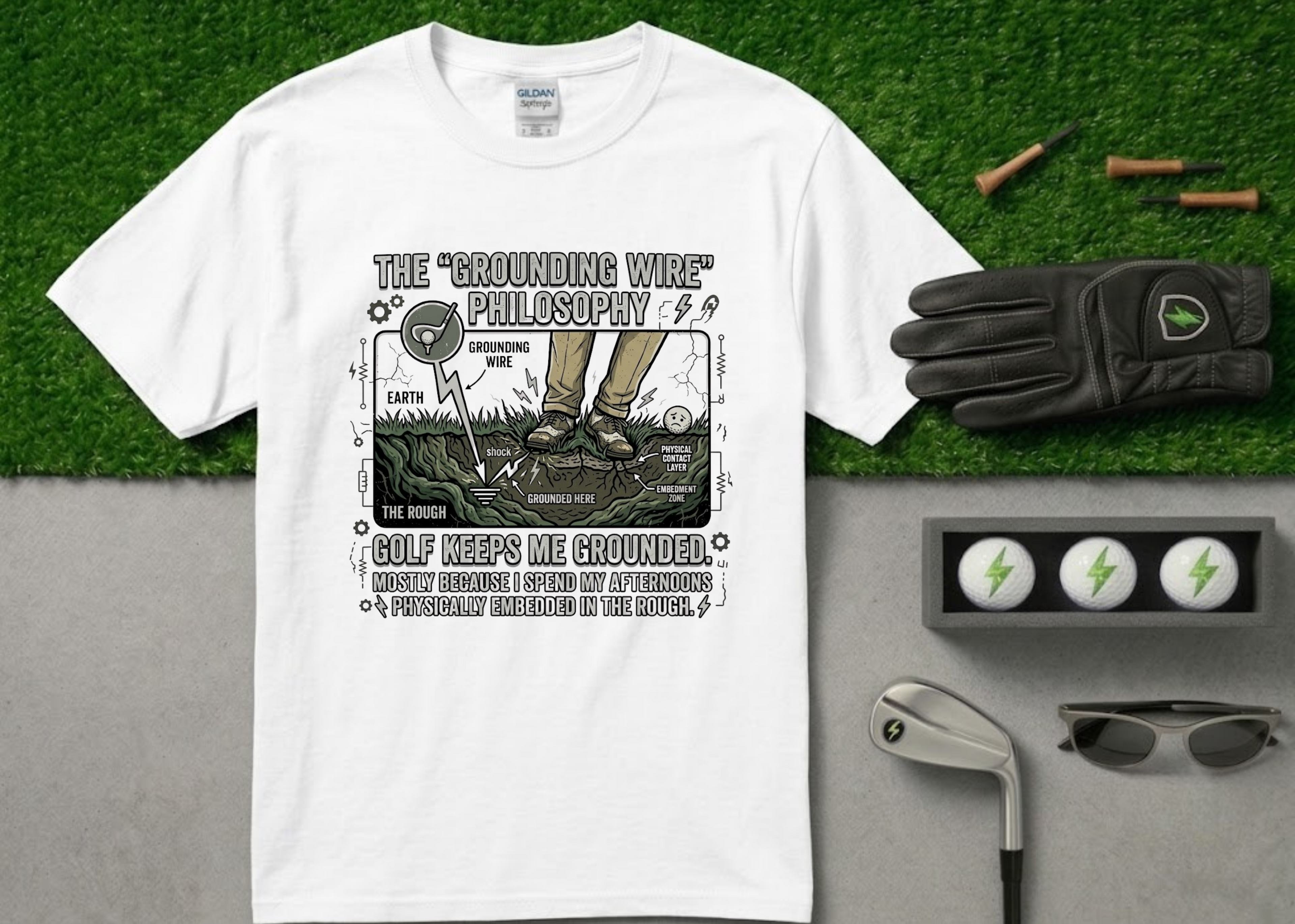 The "Grounding Wire Philosophy" Funny Golf T-Shirt
