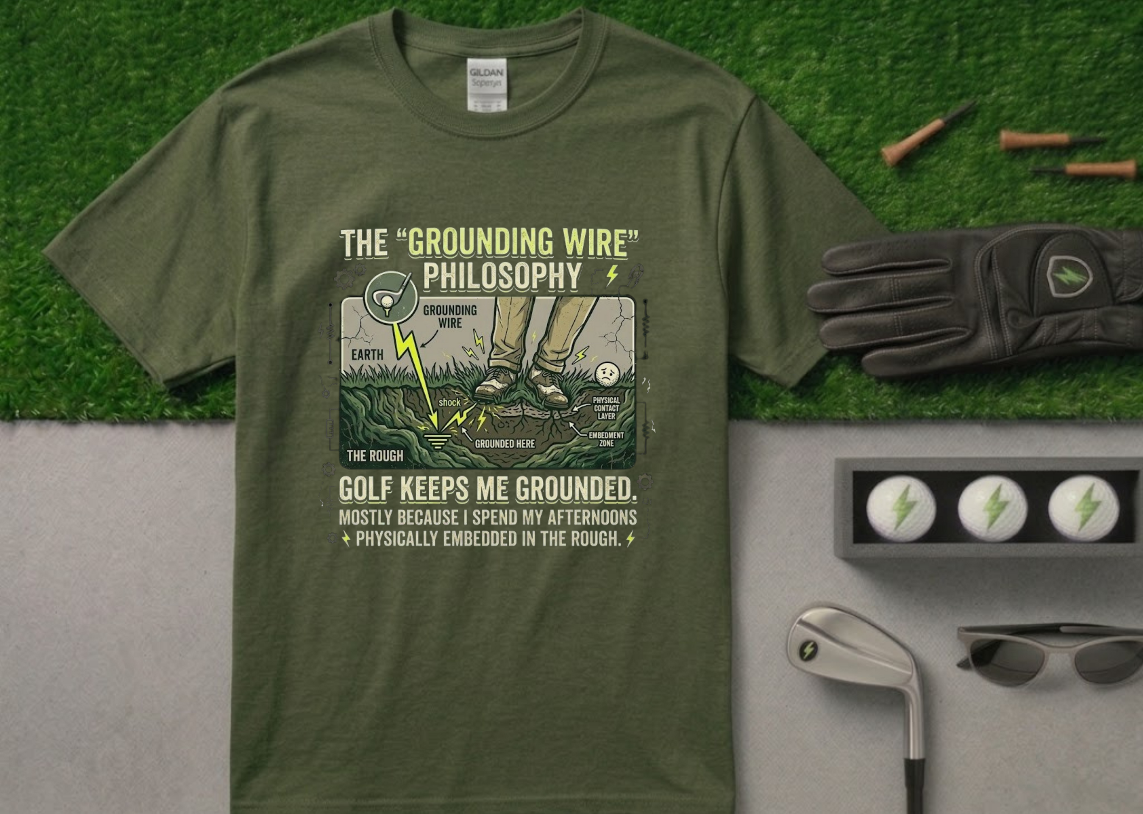 The "Grounding Wire Philosophy" Funny Golf T-Shirt