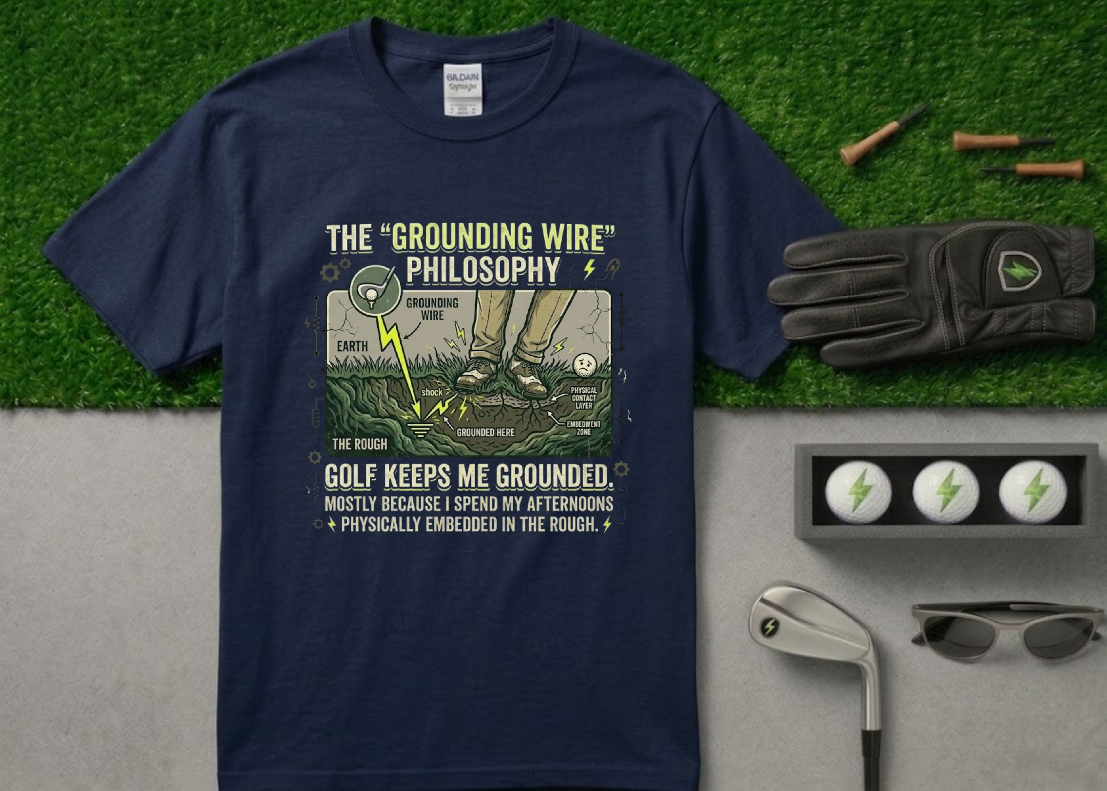 The "Grounding Wire Philosophy" Funny Golf T-Shirt