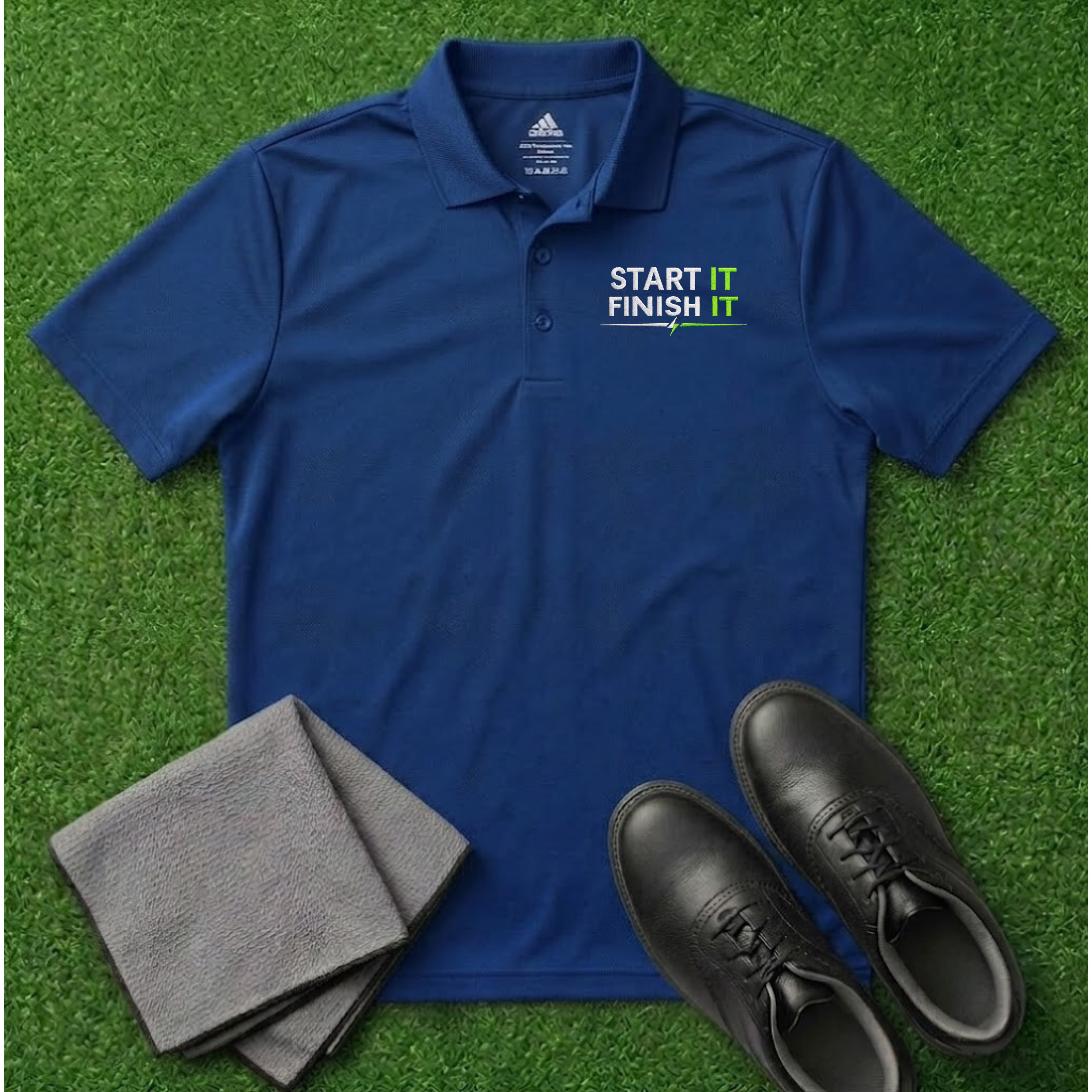 'Start It Finish It' Embroidered Performance Golf Polo (Adidas Unisex)