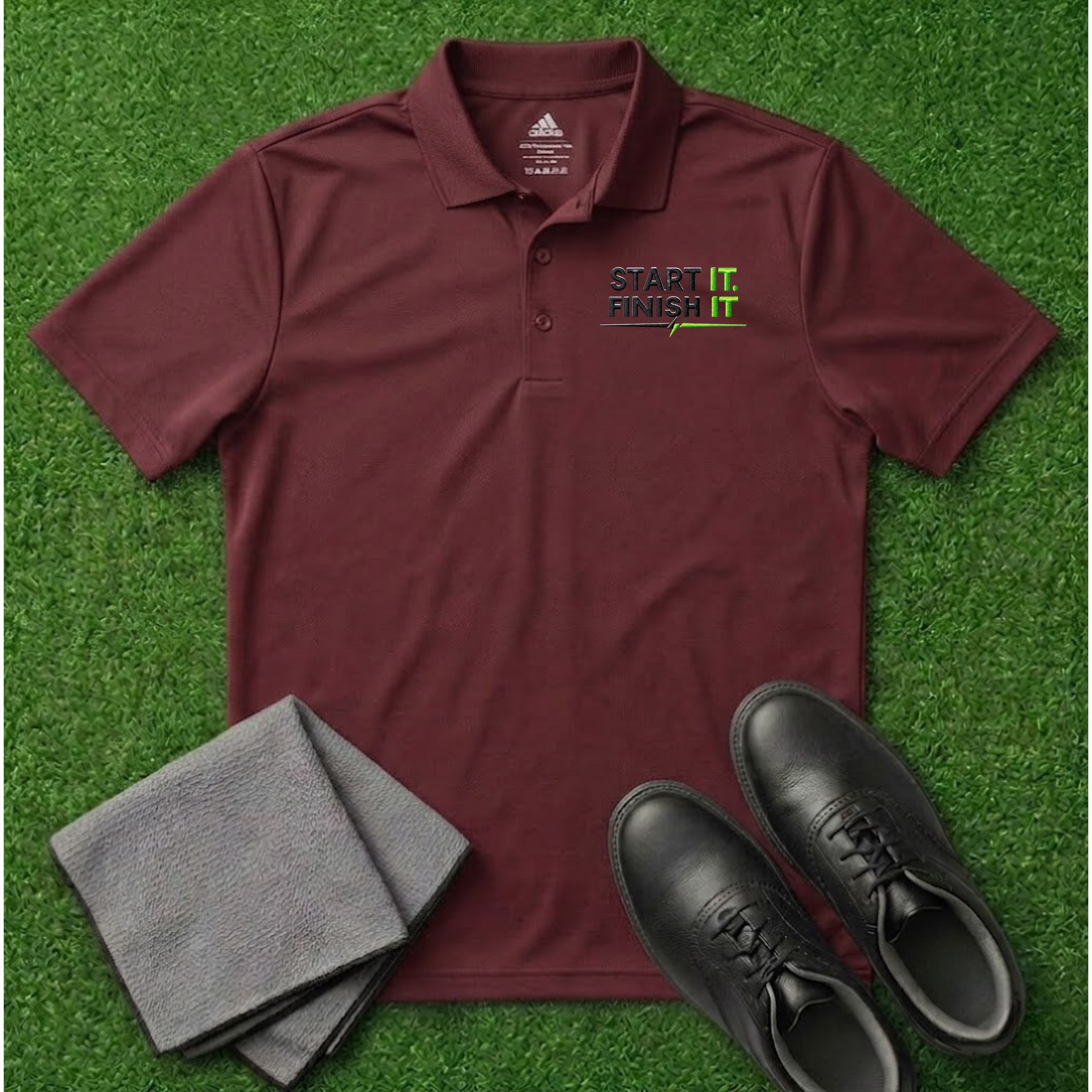 'Start It Finish It' Embroidered Performance Golf Polo (Adidas Unisex)
