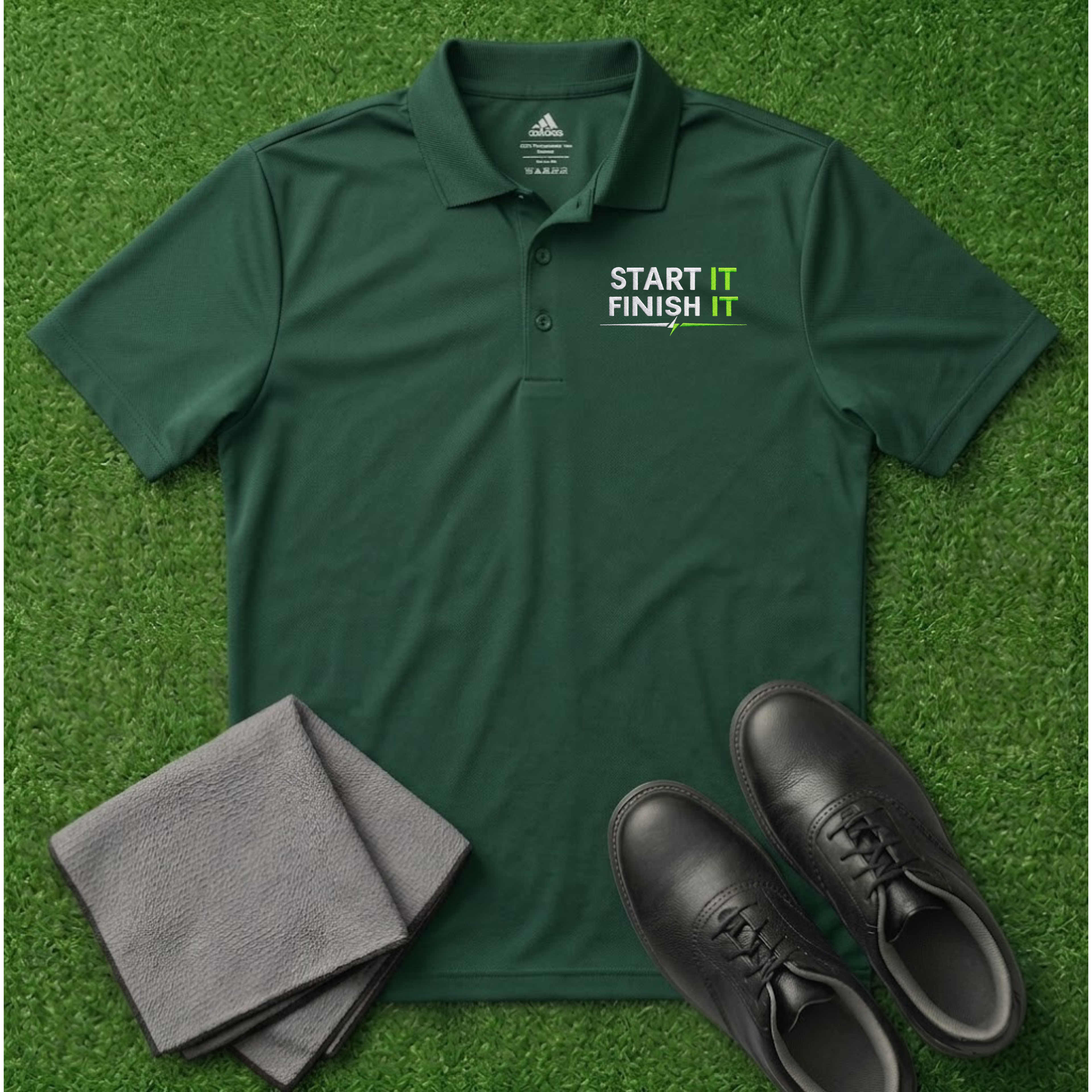 'Start It Finish It' Embroidered Performance Golf Polo (Adidas Unisex)