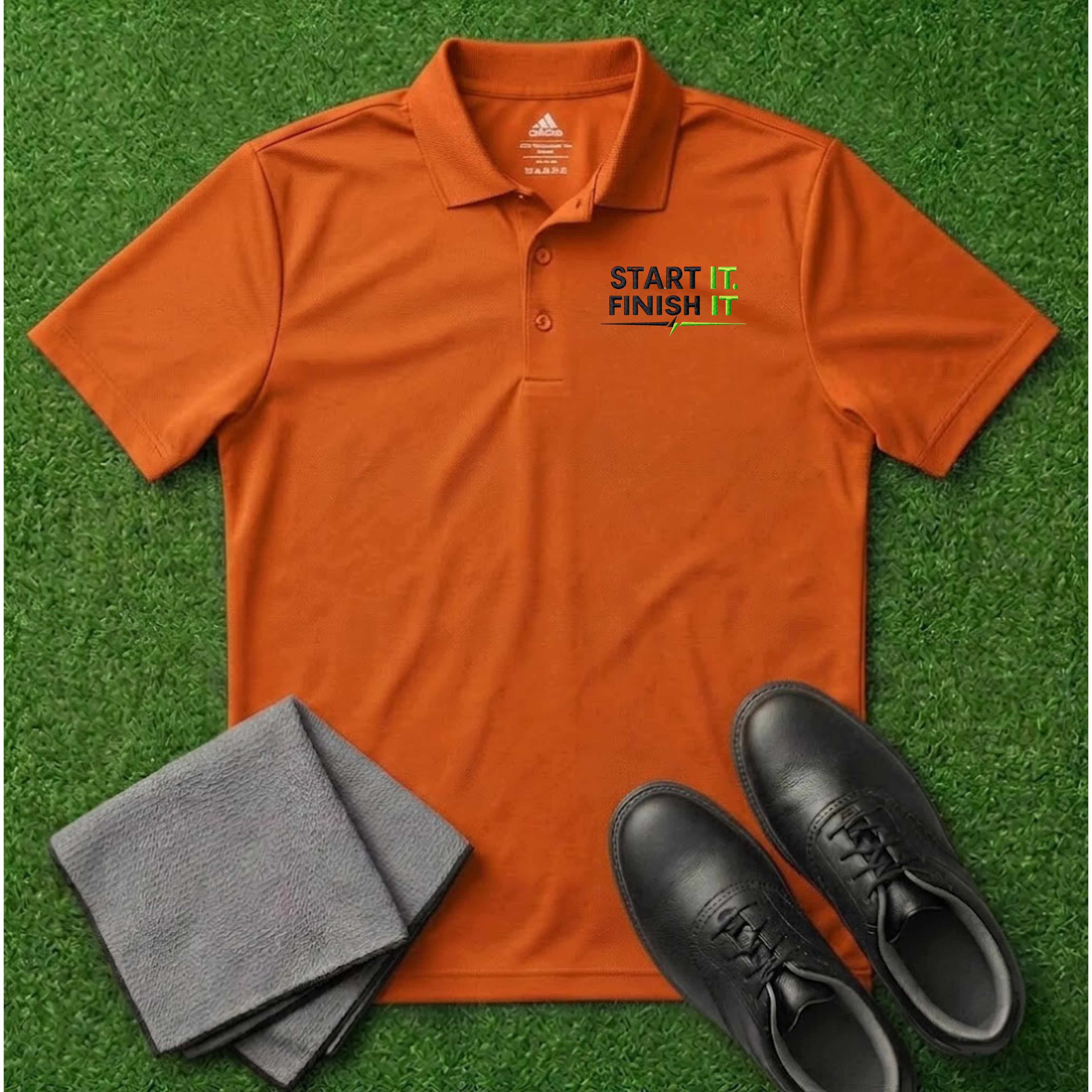 'Start It Finish It' Embroidered Performance Golf Polo (Adidas Unisex)