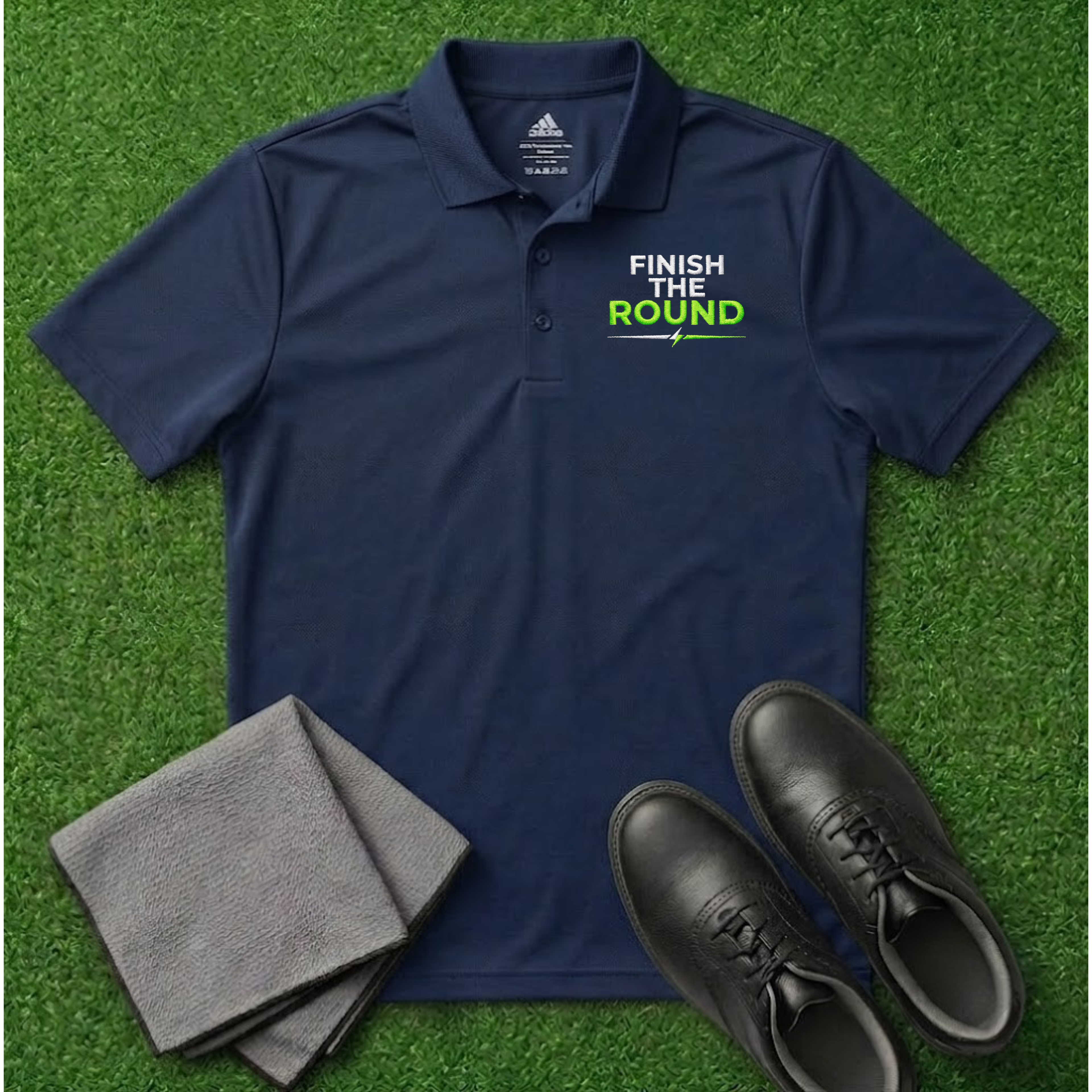 'Finish The Round' Embroidered Performance Golf Polo (Adidas Unisex)