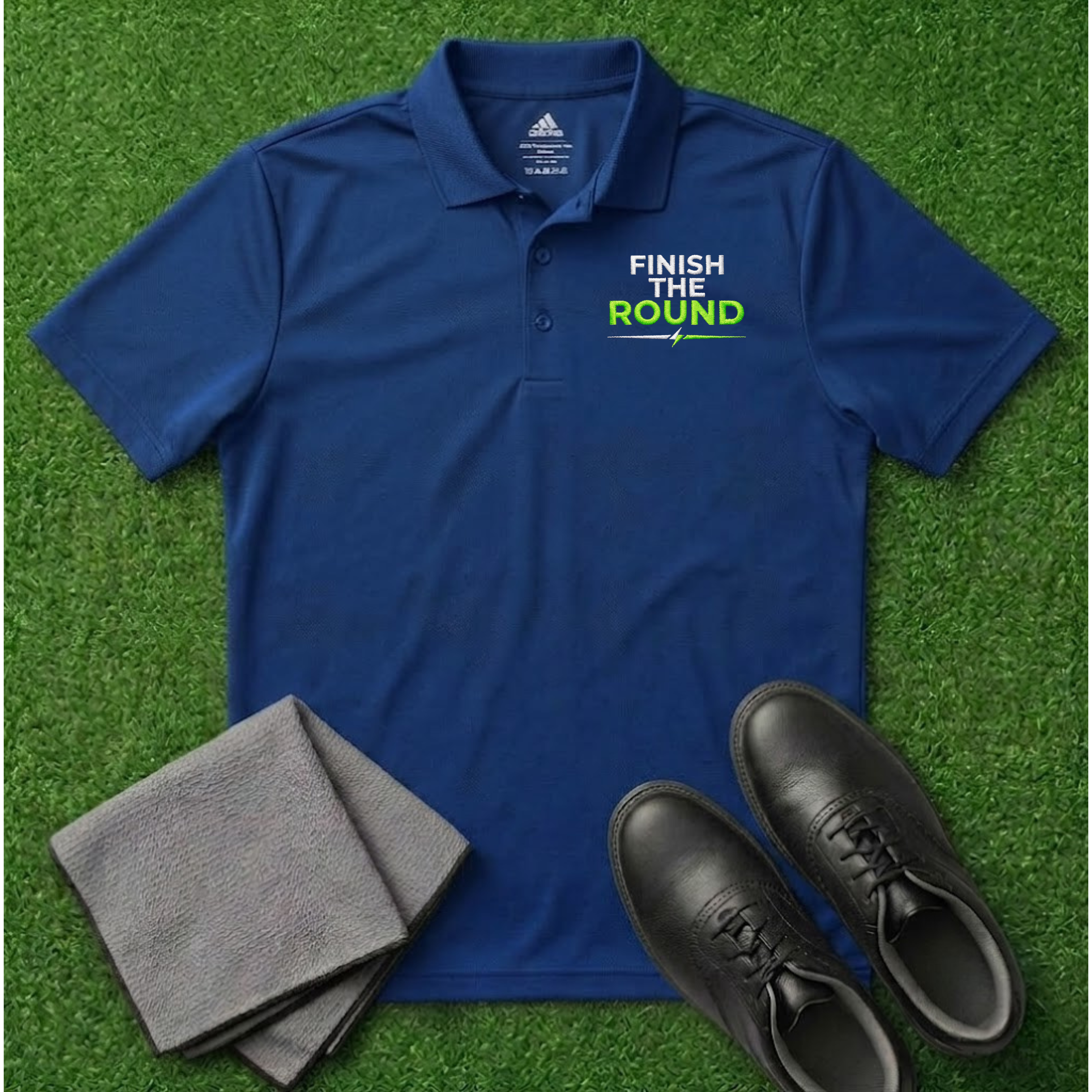 'Finish The Round' Embroidered Performance Golf Polo (Adidas Unisex)