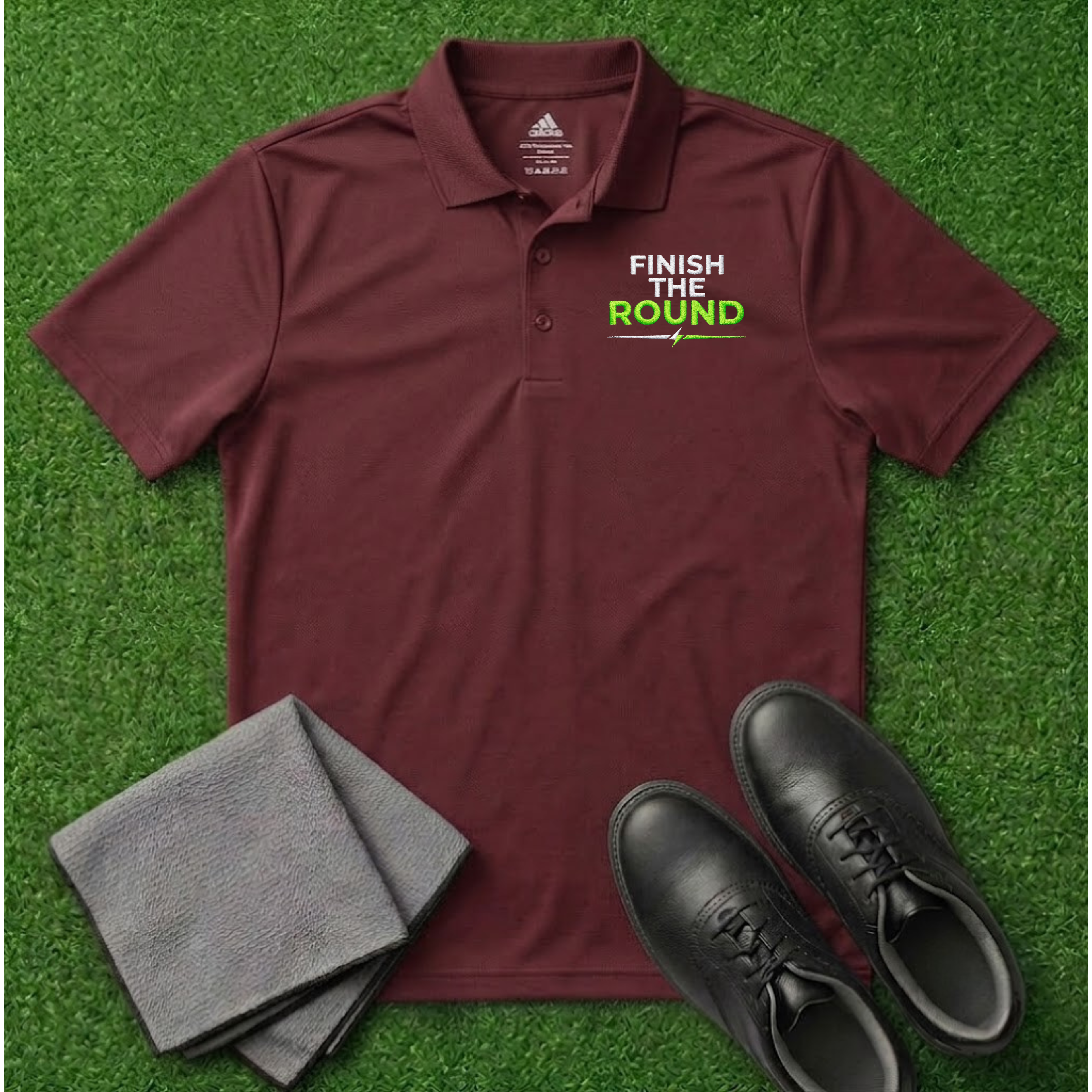 'Finish The Round' Embroidered Performance Golf Polo (Adidas Unisex)