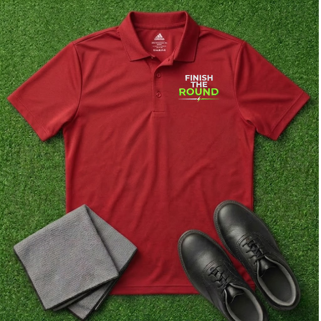 'Finish The Round' Embroidered Performance Golf Polo (Adidas Unisex)