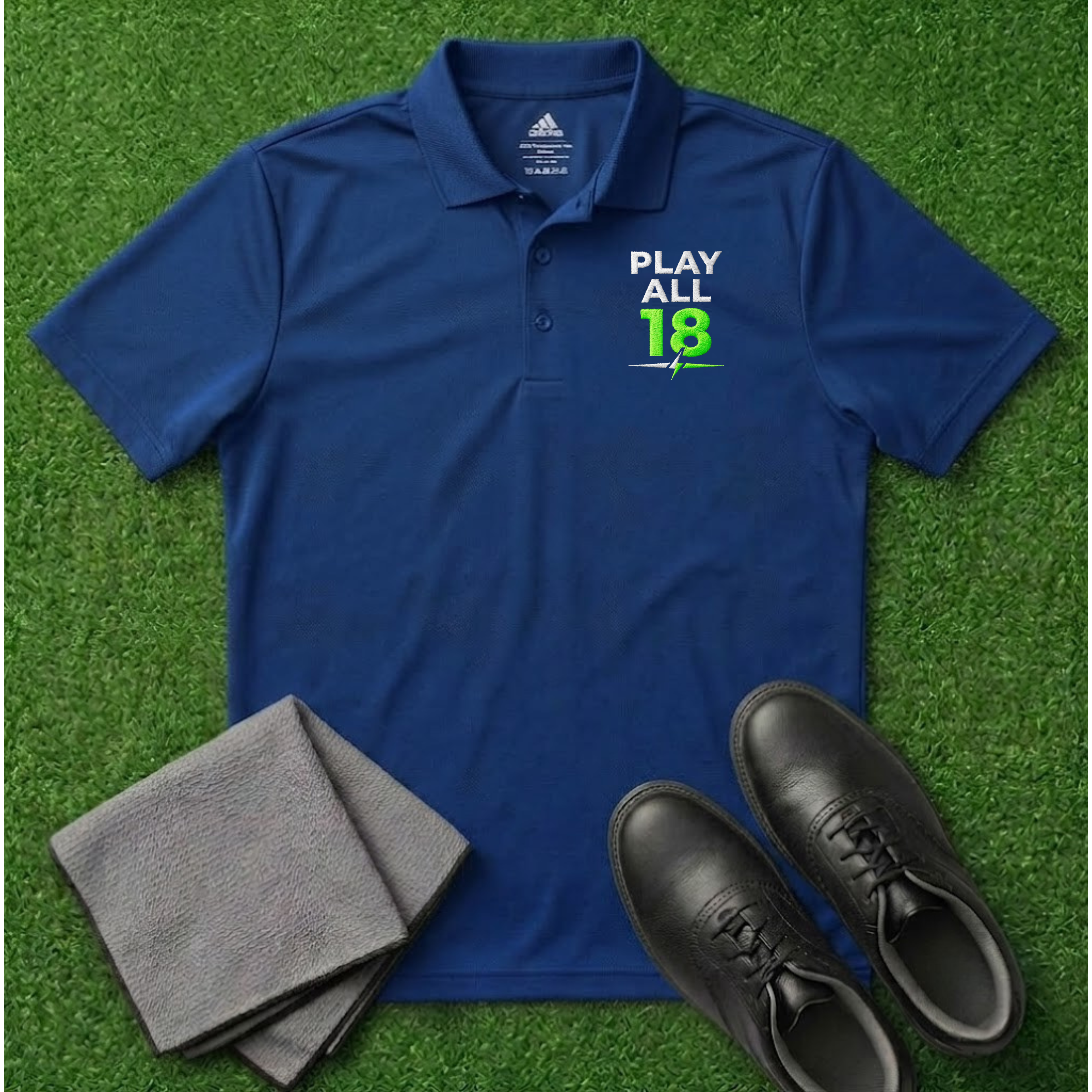 'Play All 18' Embroidered Performance Golf Polo (Adidas Unisex)