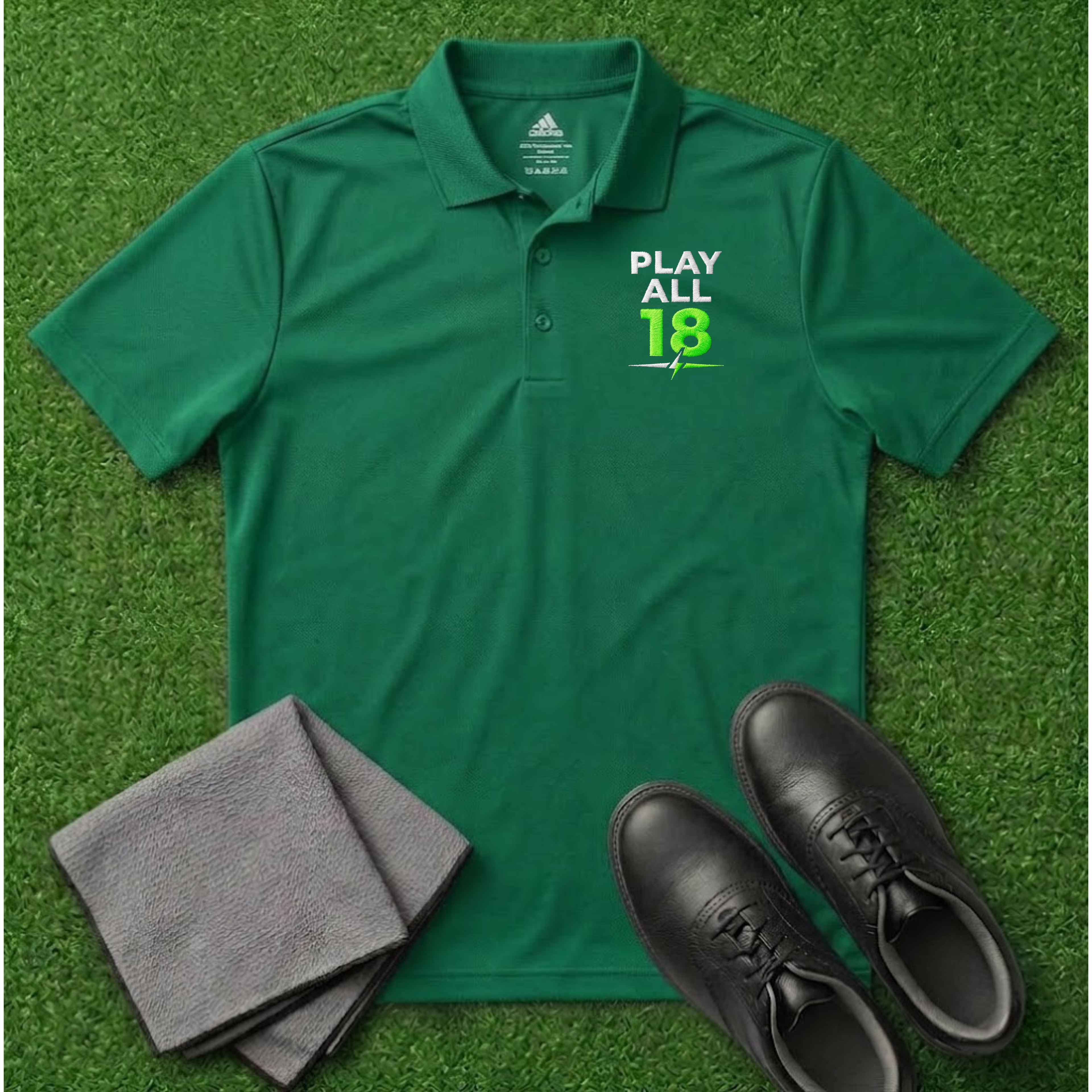 'Play All 18' Embroidered Performance Golf Polo (Adidas Unisex)