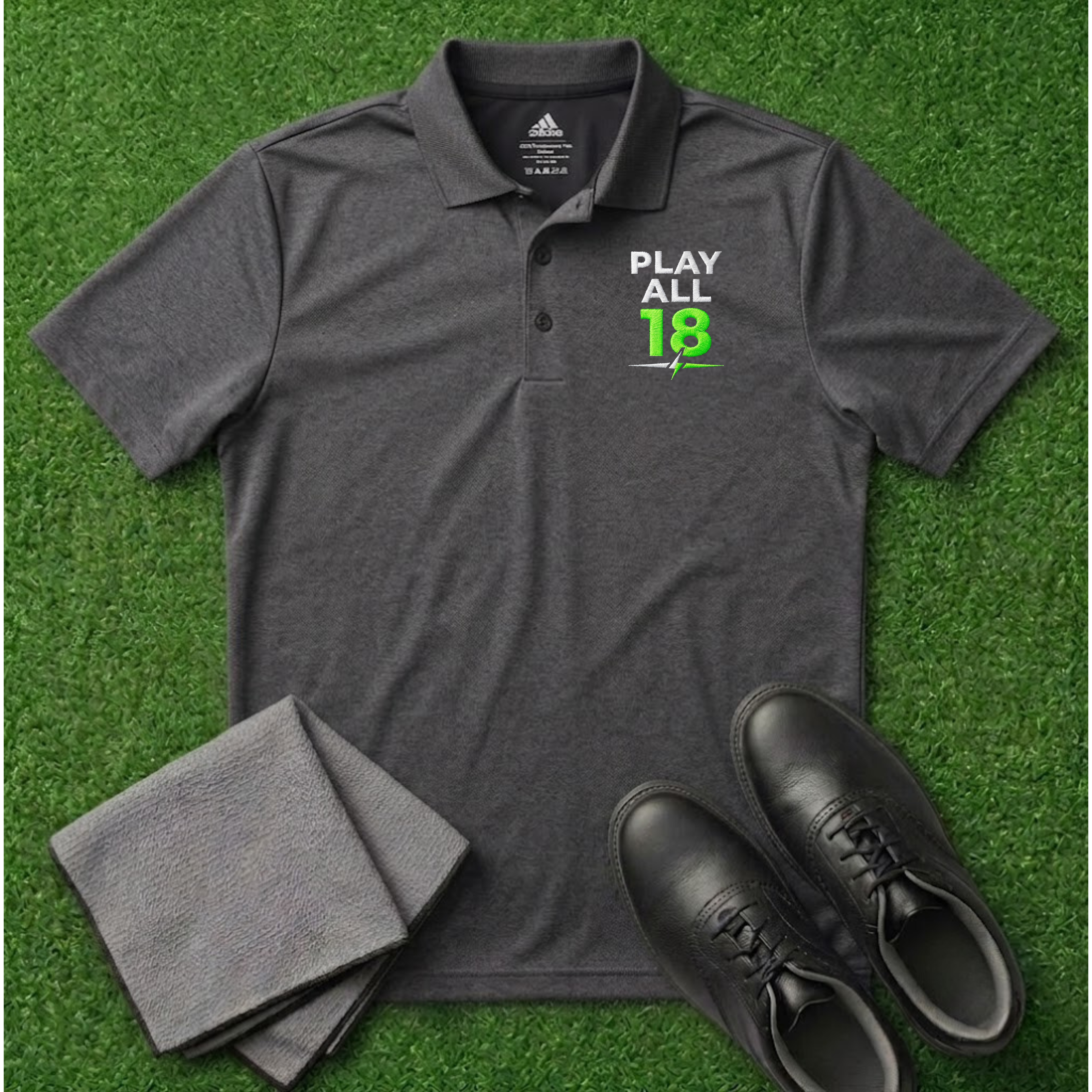 'Play All 18' Embroidered Performance Golf Polo (Adidas Unisex)