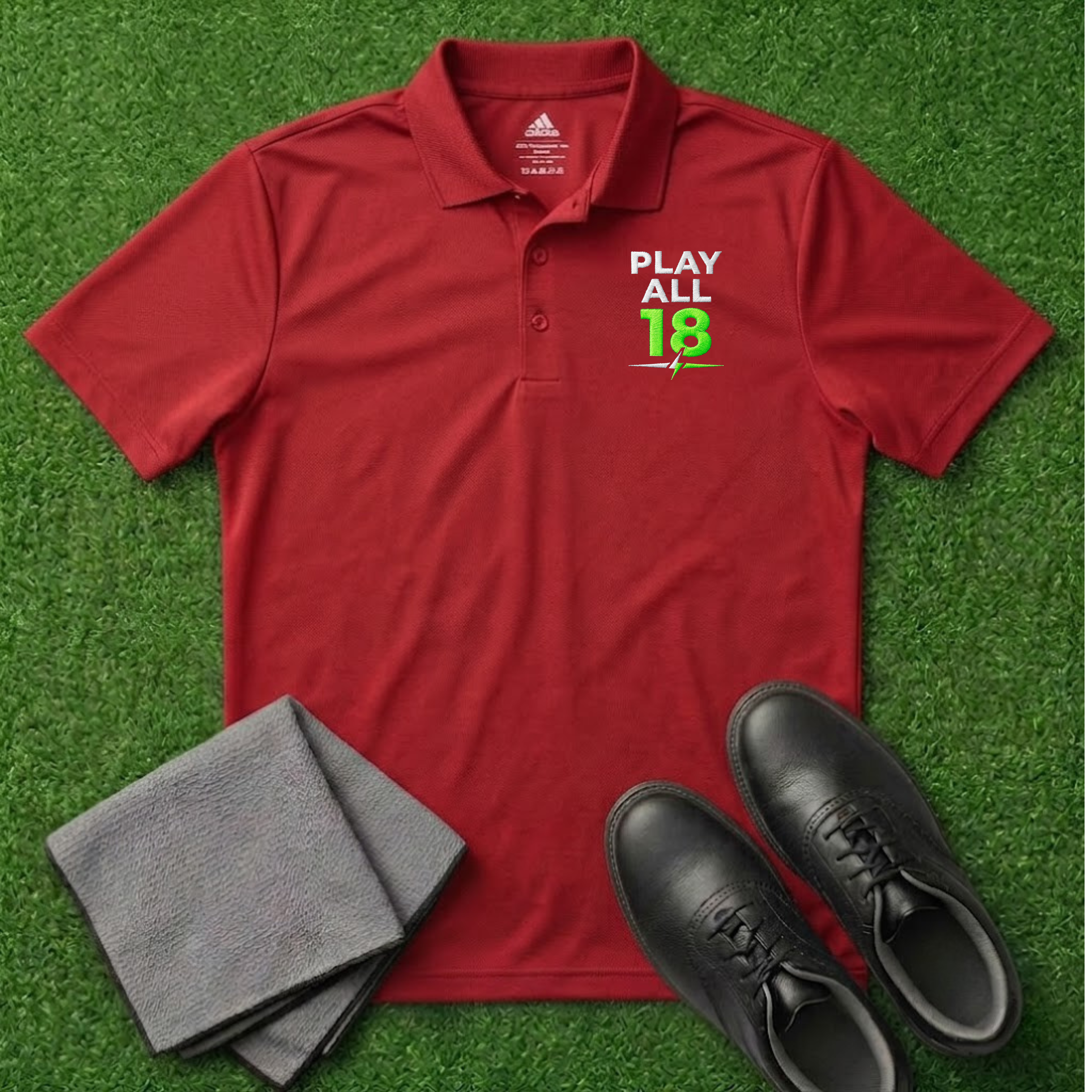 'Play All 18' Embroidered Performance Golf Polo (Adidas Unisex)
