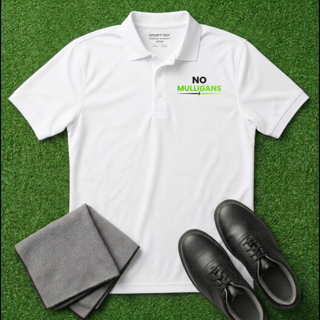 'No Mulligans' Embroidered Performance Golf Polo (Sport-Tech Unisex)