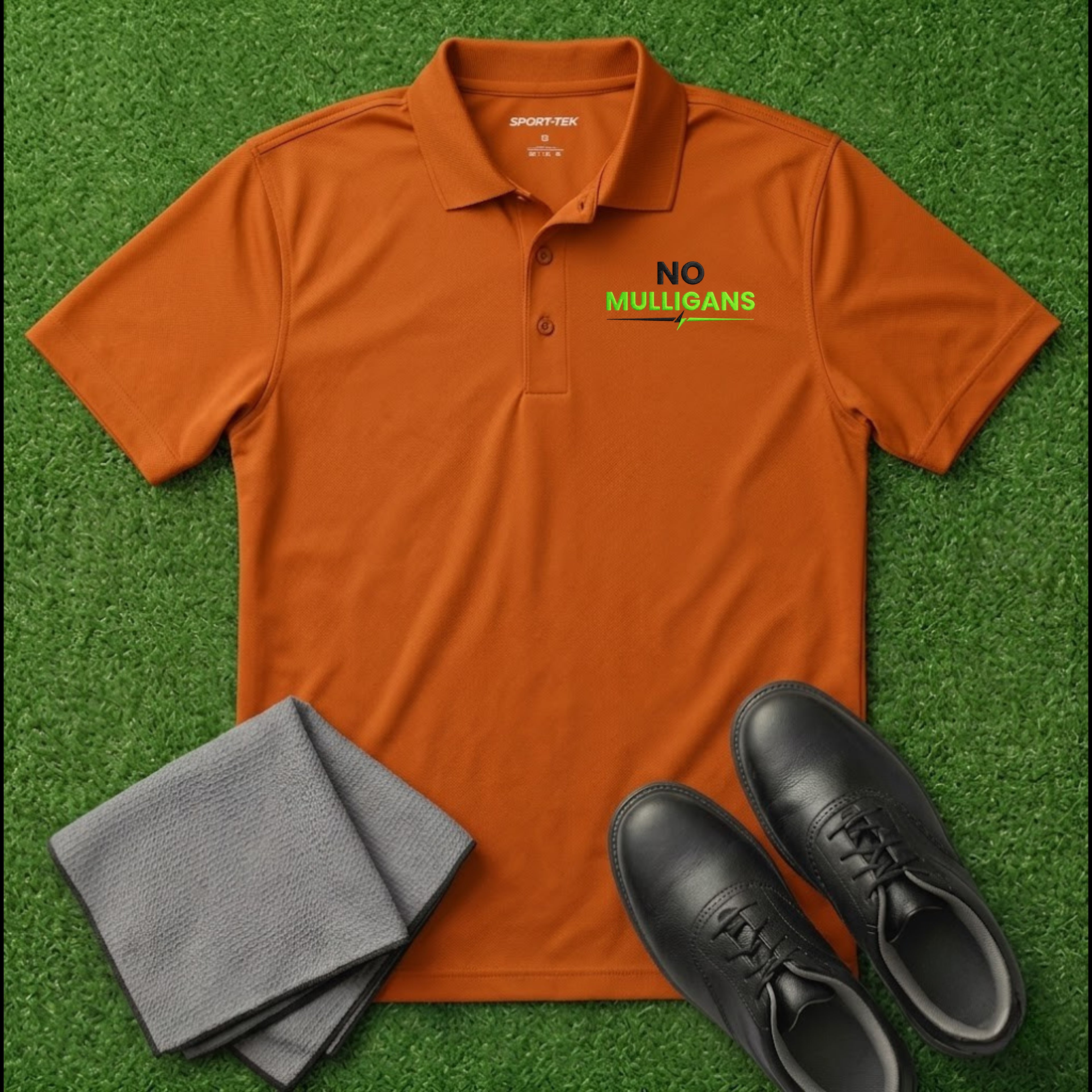 'No Mulligans' Embroidered Performance Golf Polo (Sport-Tech Unisex)