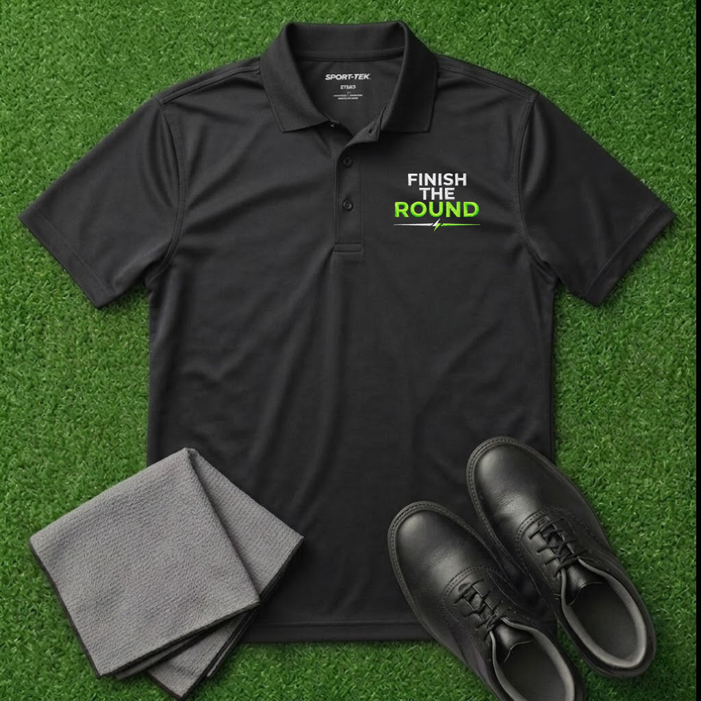 'Finish The Round' Embroidered Performance Golf Polo (Sport-Tech Unisex)