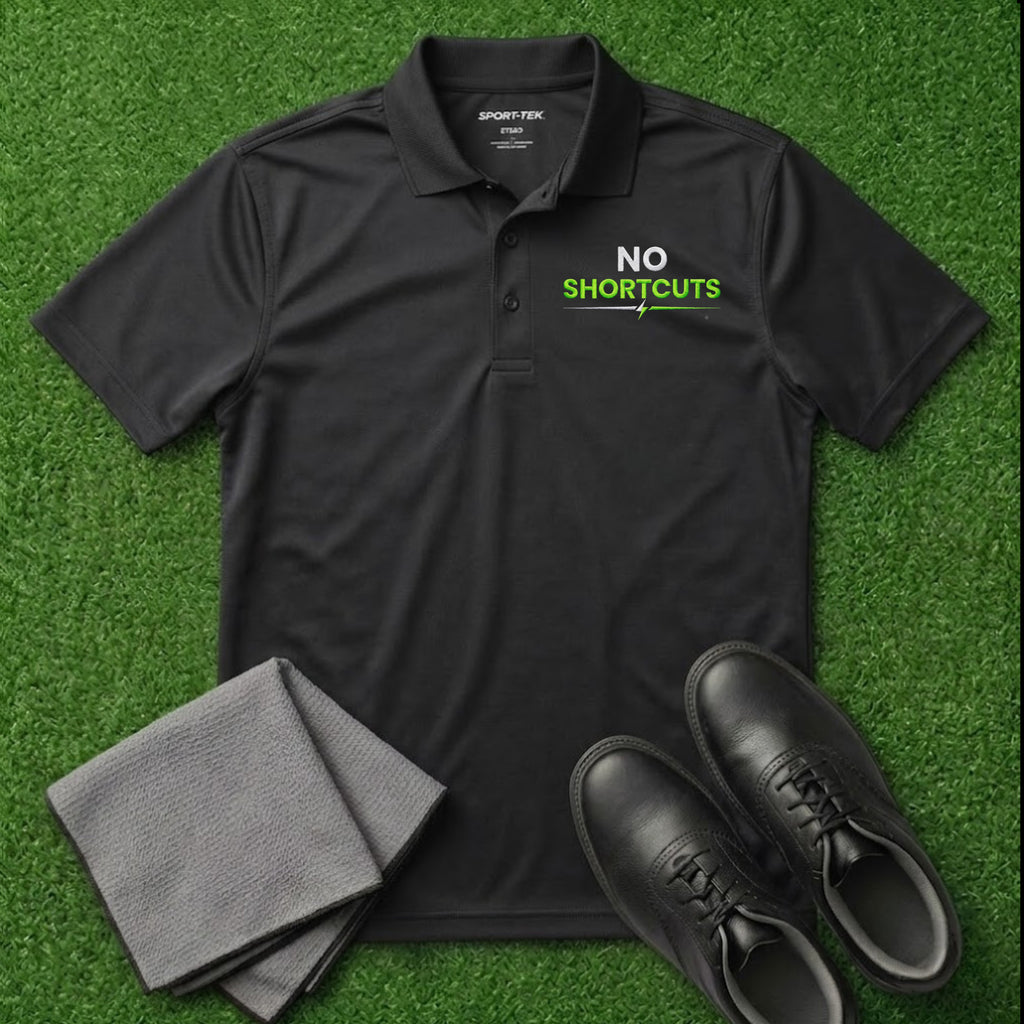 'No Shortcuts' Embroidered Performance Golf Polo (Sport-Tech Unisex)