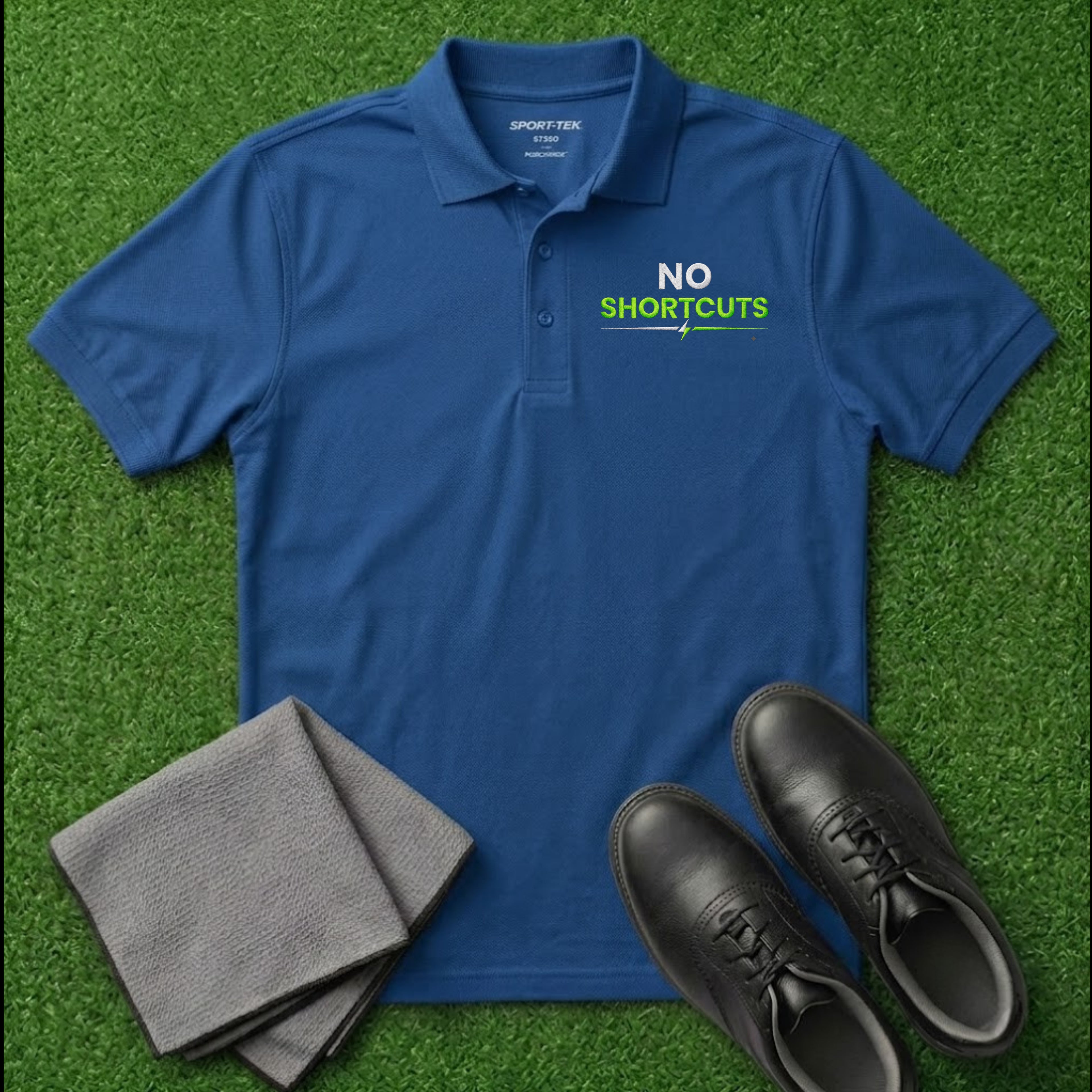'No Shortcuts' Embroidered Performance Golf Polo (Sport-Tech Unisex)