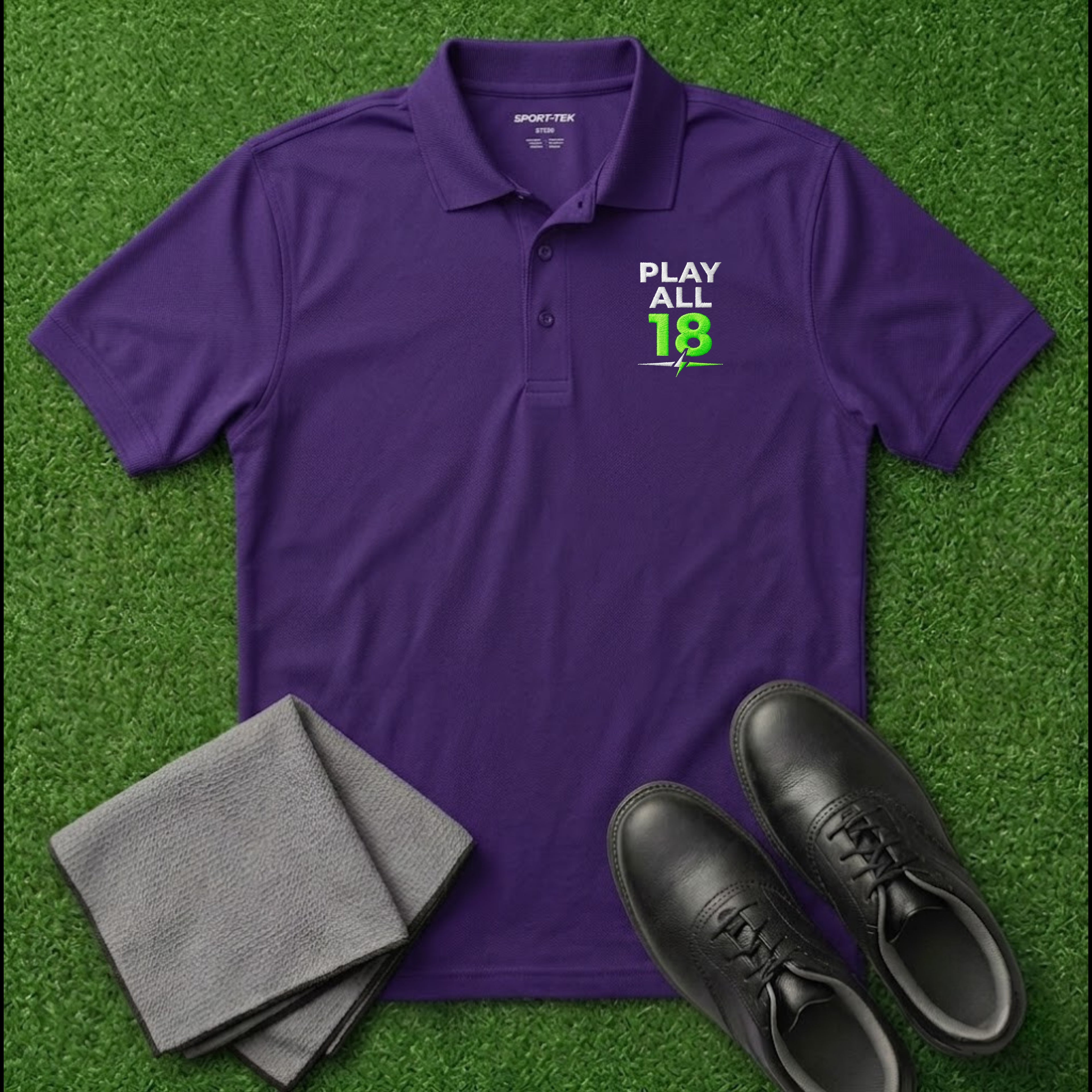 'Play All 18' Embroidered Performance Golf Polo (Sport-Tech Unisex)