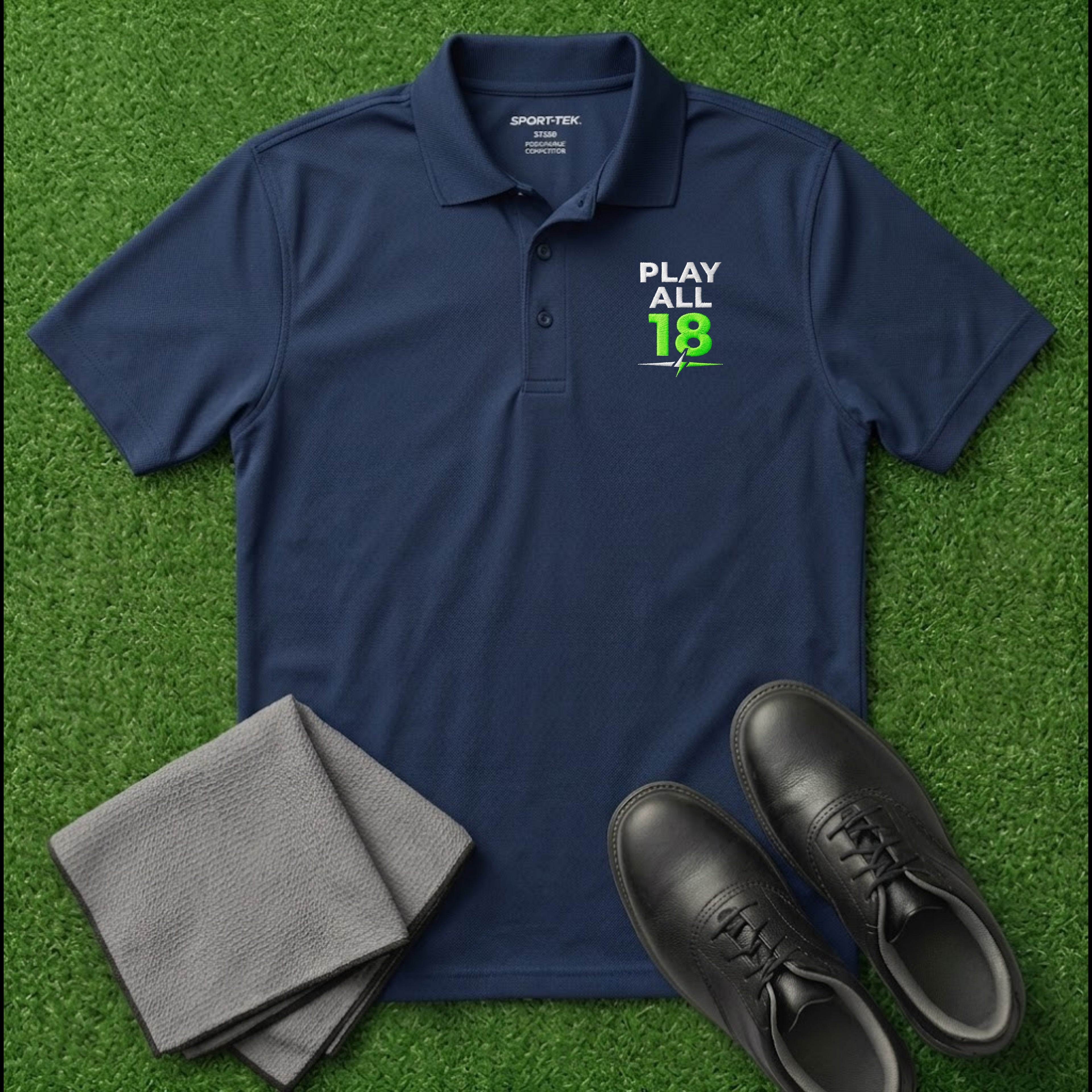 'Play All 18' Embroidered Performance Golf Polo (Sport-Tech Unisex)
