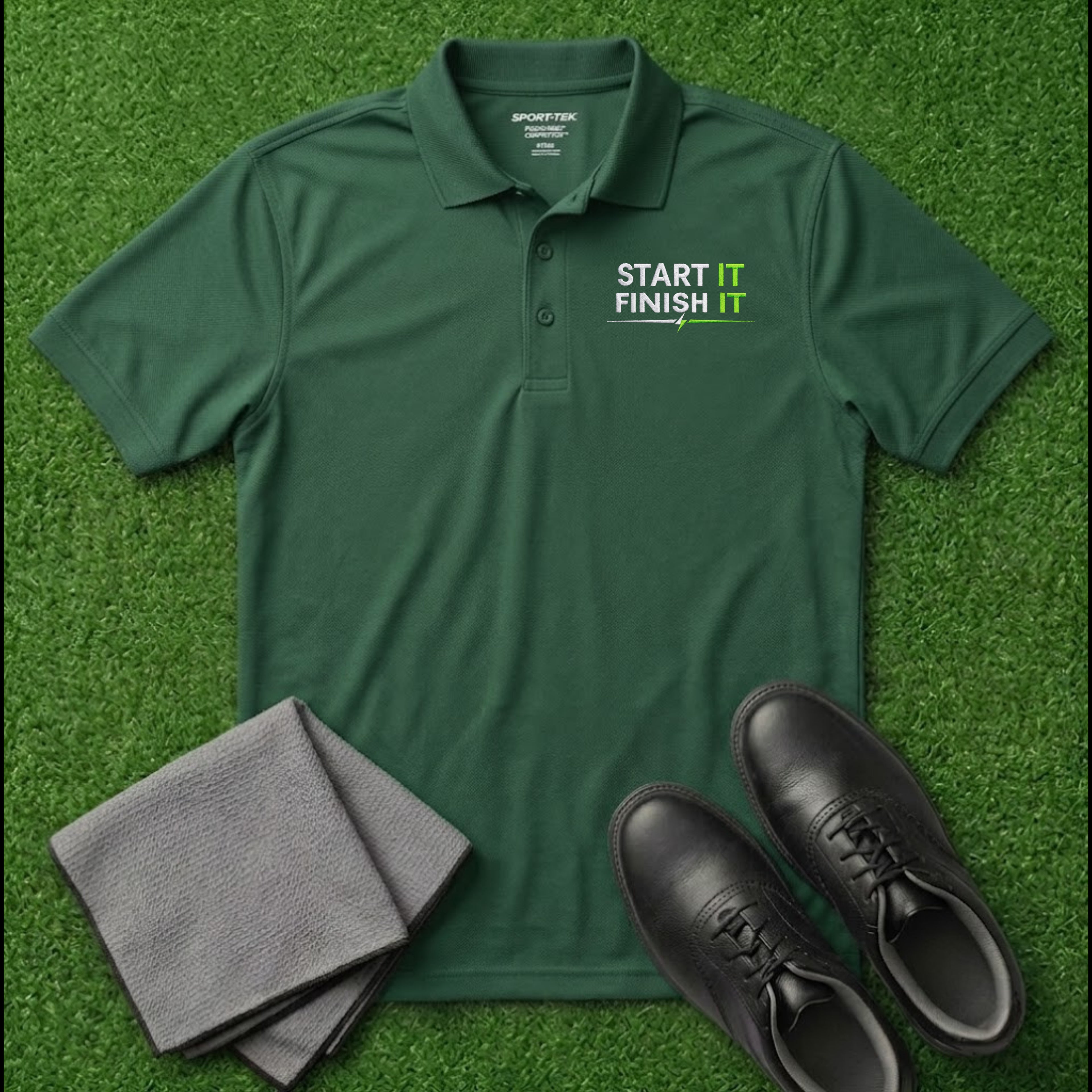 'Start It Finish It' Embroidered Performance Golf Polo (Sport-Tech Unisex)
