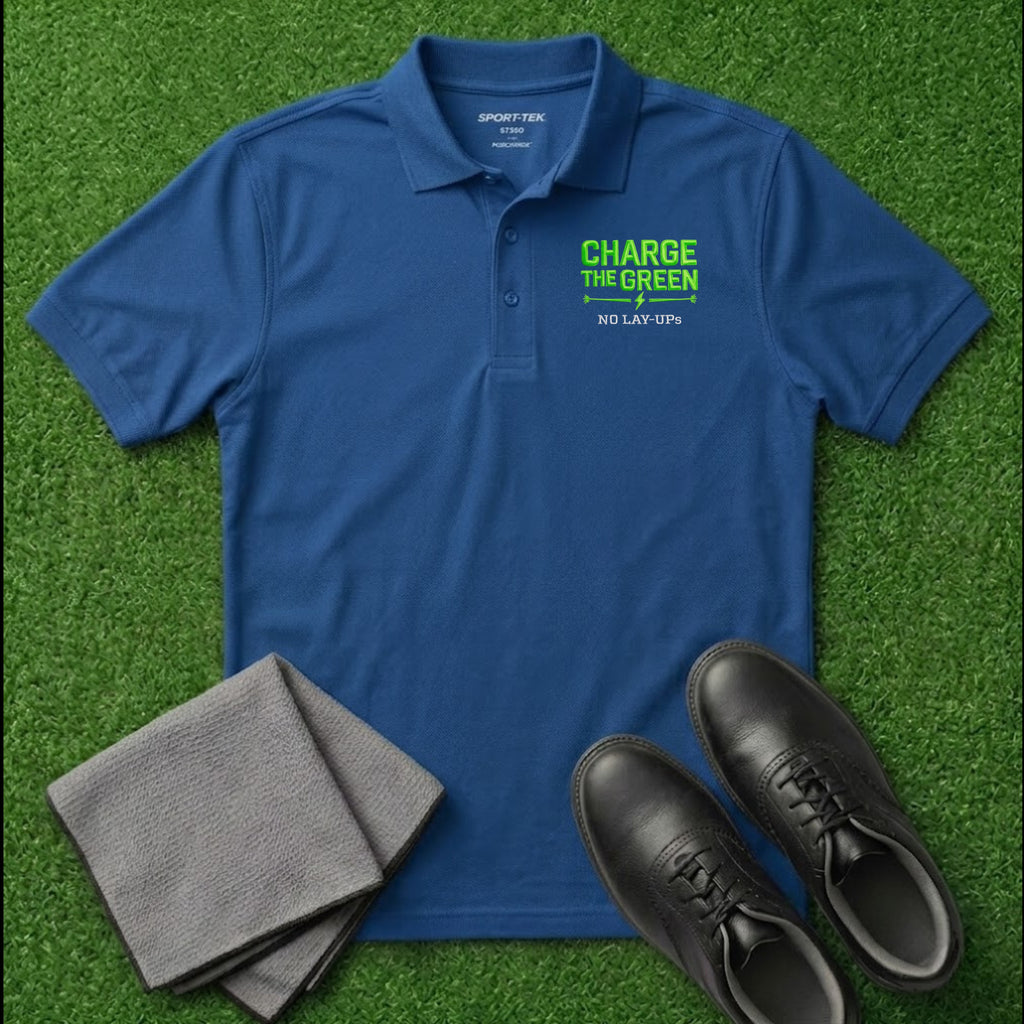 'Charge The Green - No Lay-Ups' Embroidered Performance Golf Polo (Sport-Tech Unisex)