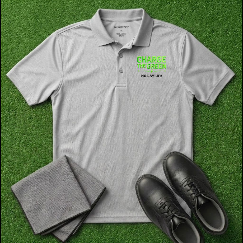 'Charge The Green - No Lay-Ups' Embroidered Performance Golf Polo (Sport-Tech Unisex)