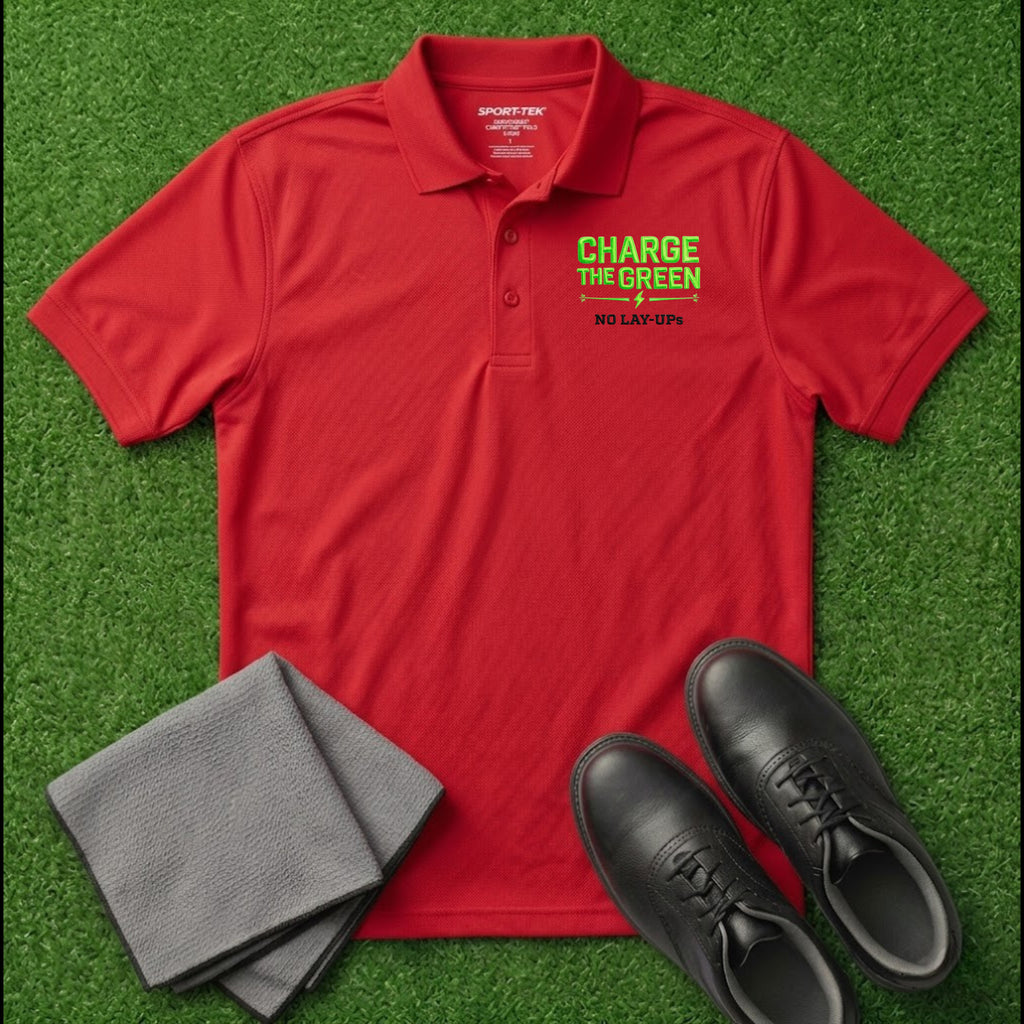 'Charge The Green - No Lay-Ups' Embroidered Performance Golf Polo (Sport-Tech Unisex)