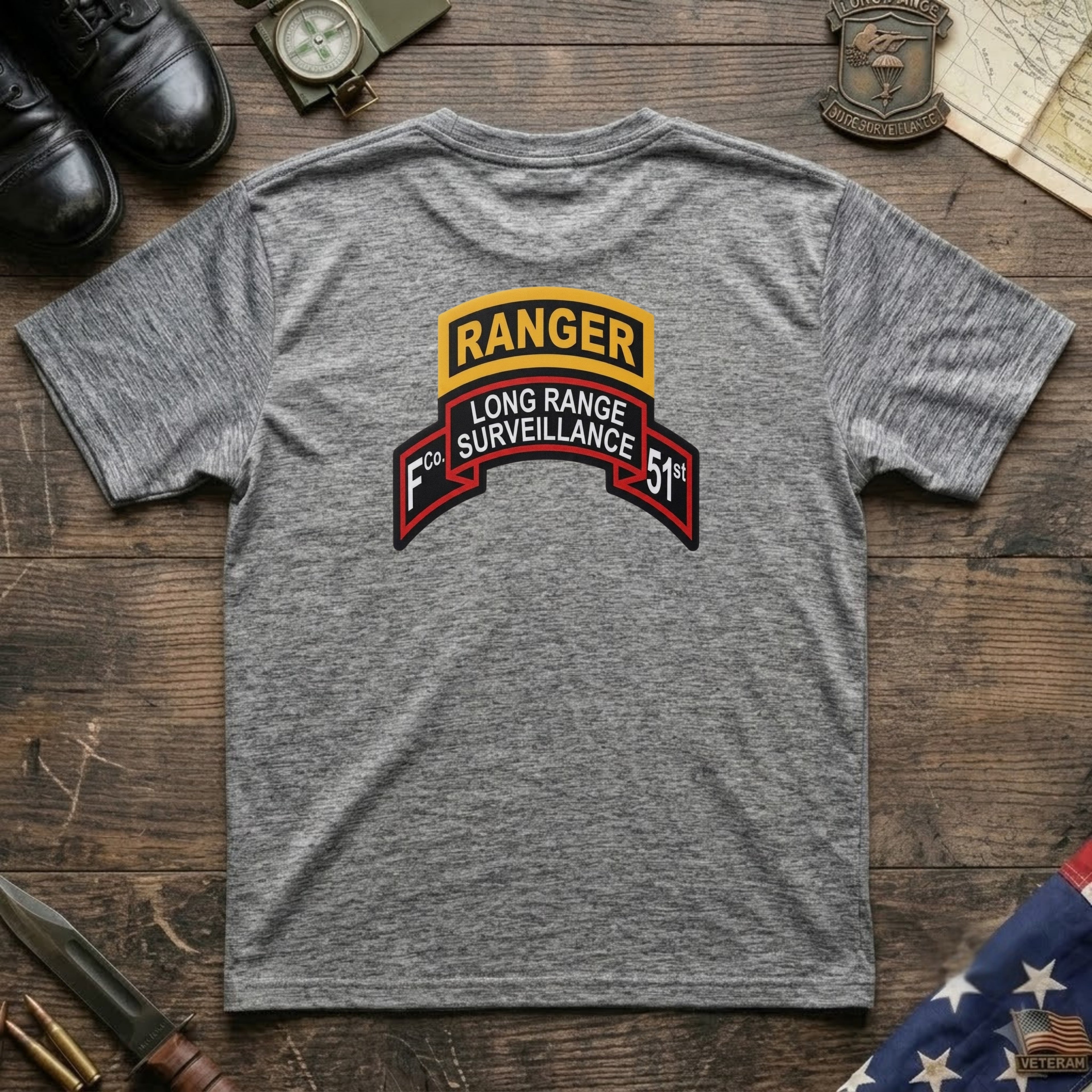 F Co. 51st Infantry (LRS) Scroll with Ranger Tab Softstyle T-Shirt