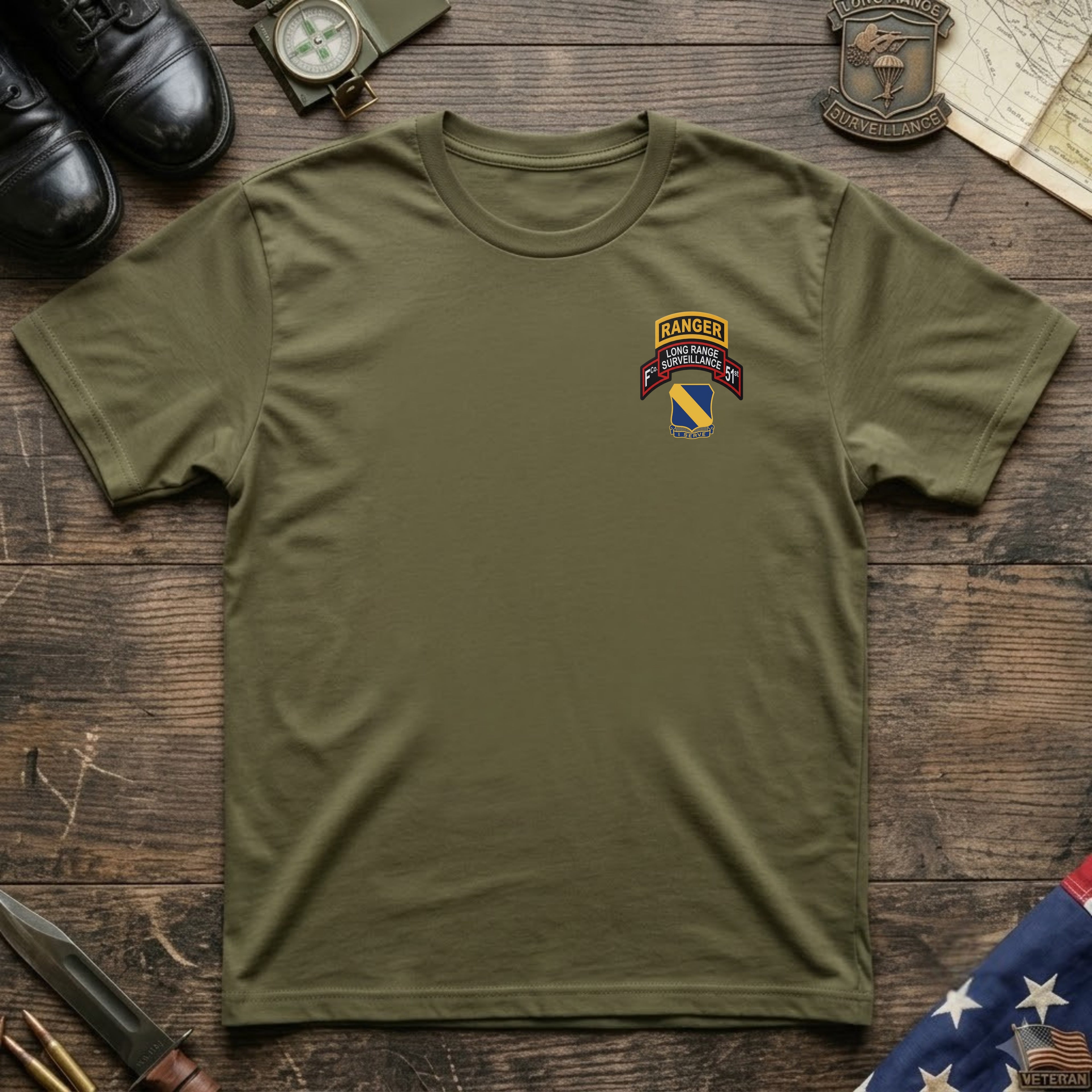 F Co. 51st Infantry (LRS) Scroll with Ranger Tab Softstyle T-Shirt