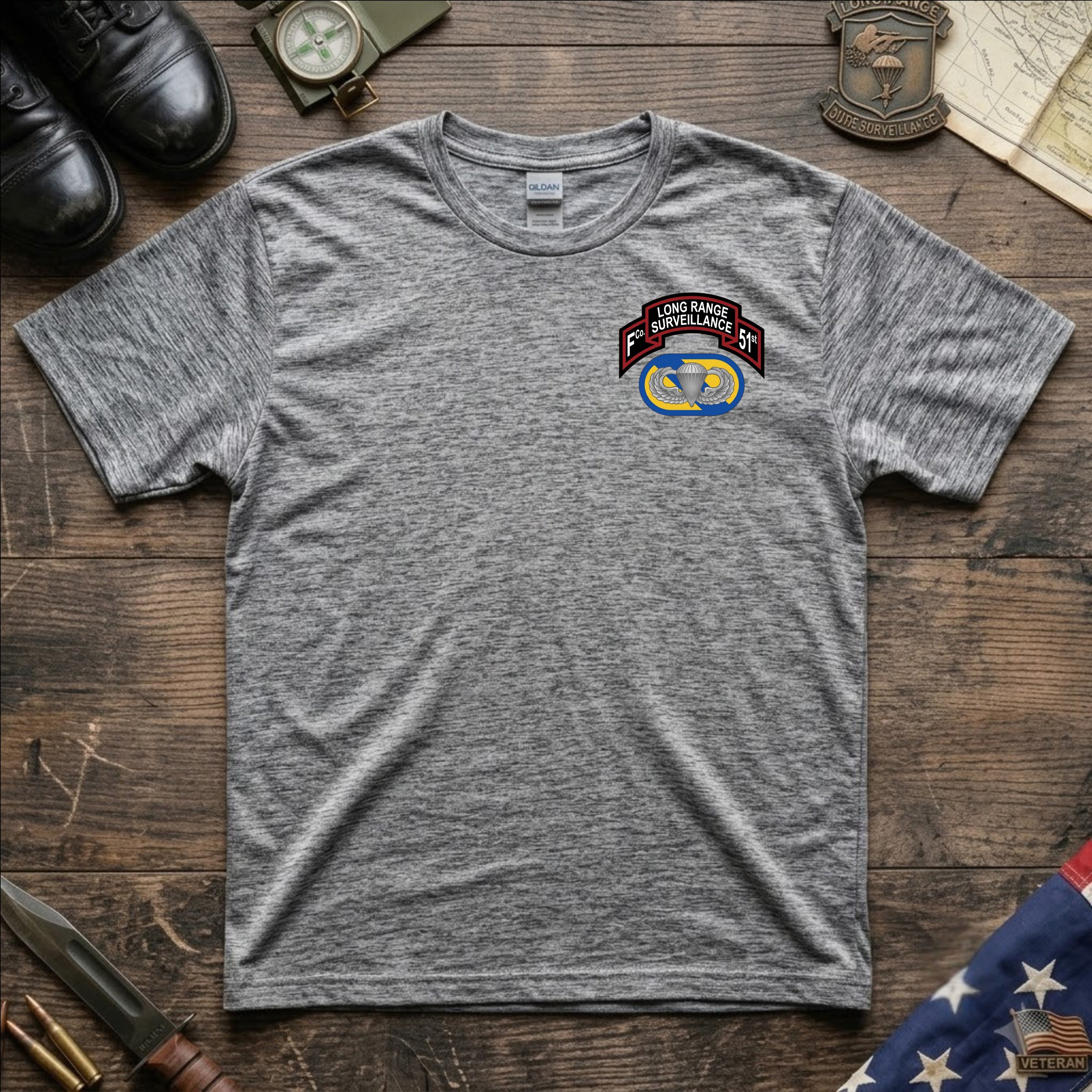 F Co. 51st Infantry (LRS) Scroll with Basic Wings Softstyle T-Shirt