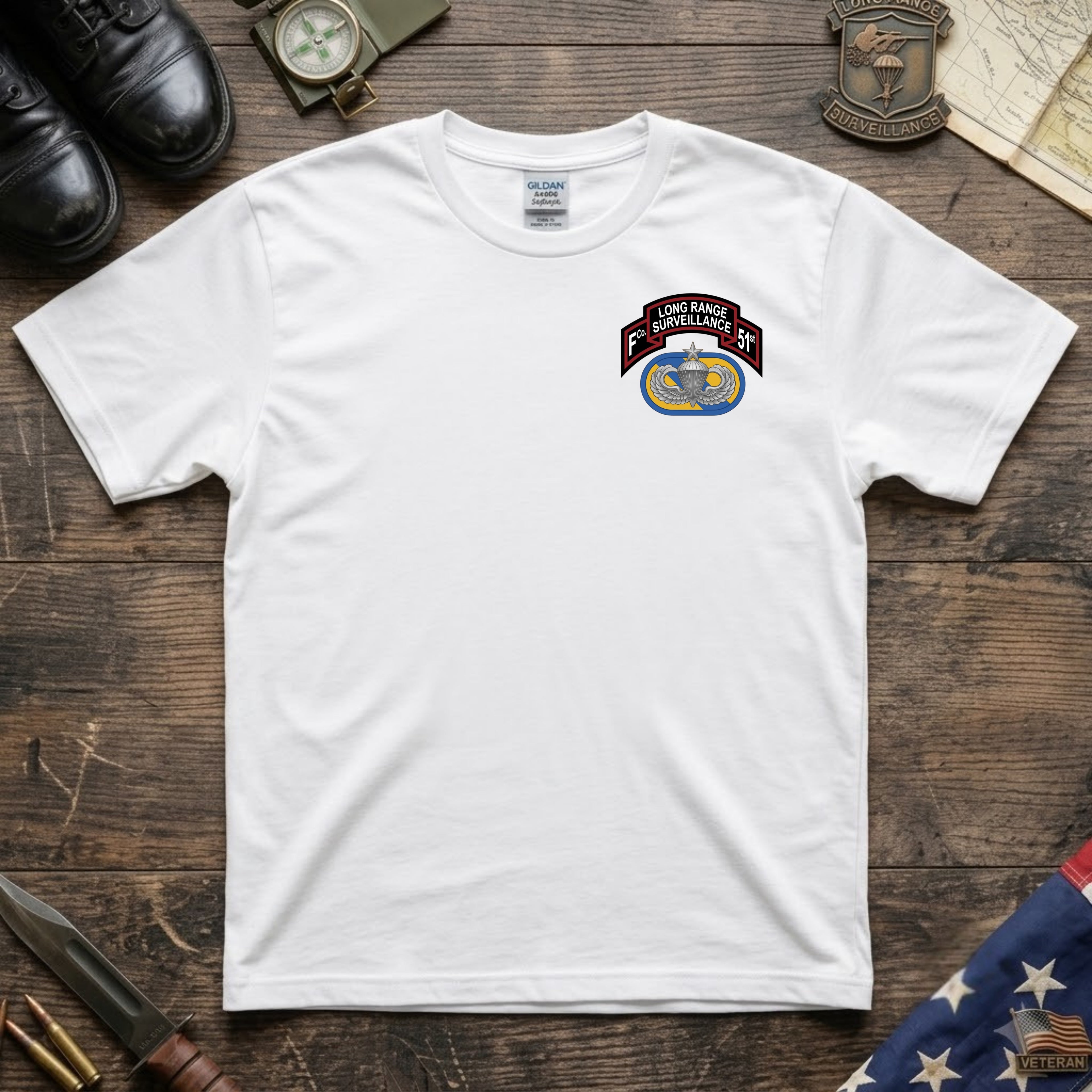F Co. 51st Infantry (LRS) Scroll with Senior Wings Softstyle T-Shirt