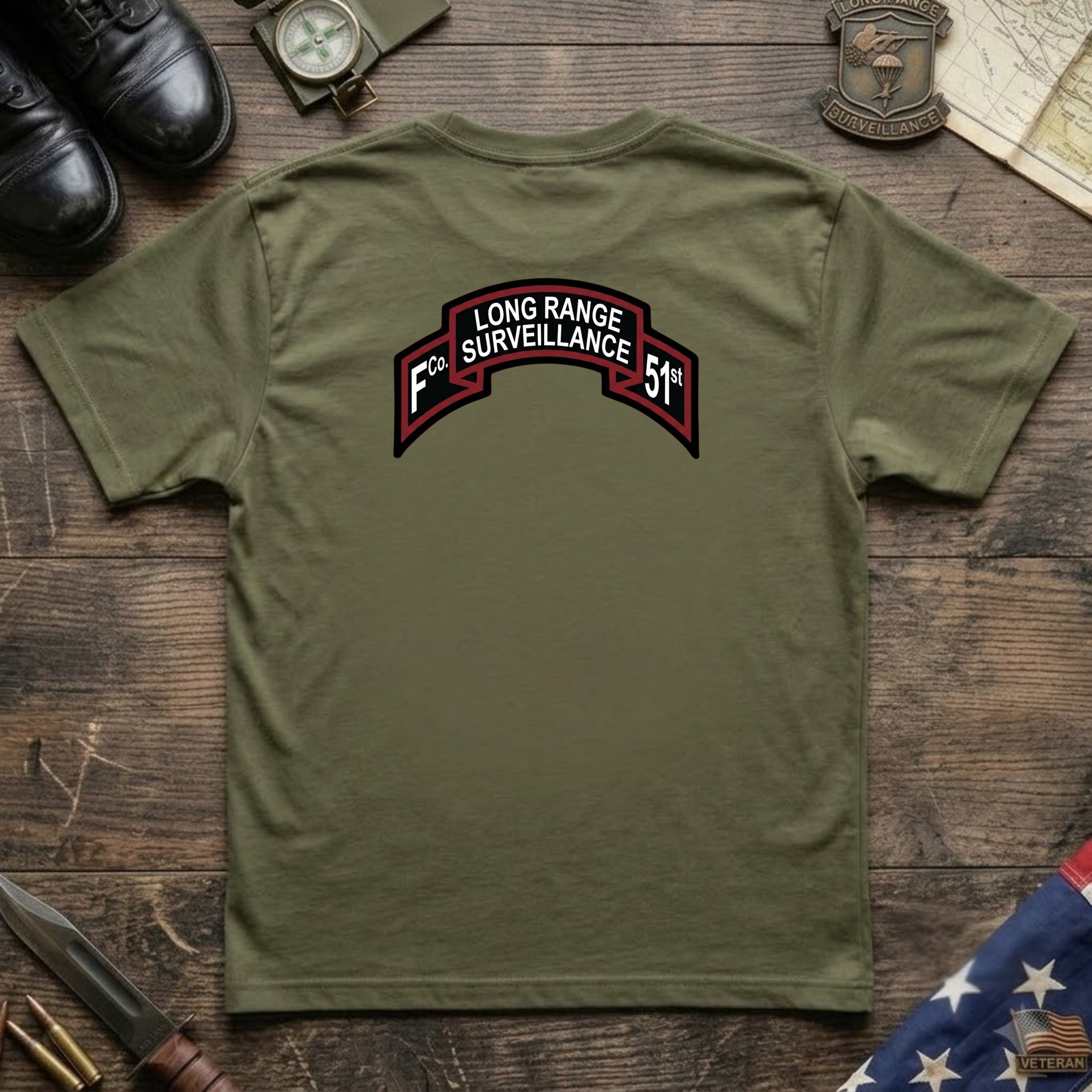 F Co. 51st Infantry (LRS) Scroll with Senior Wings Softstyle T-Shirt