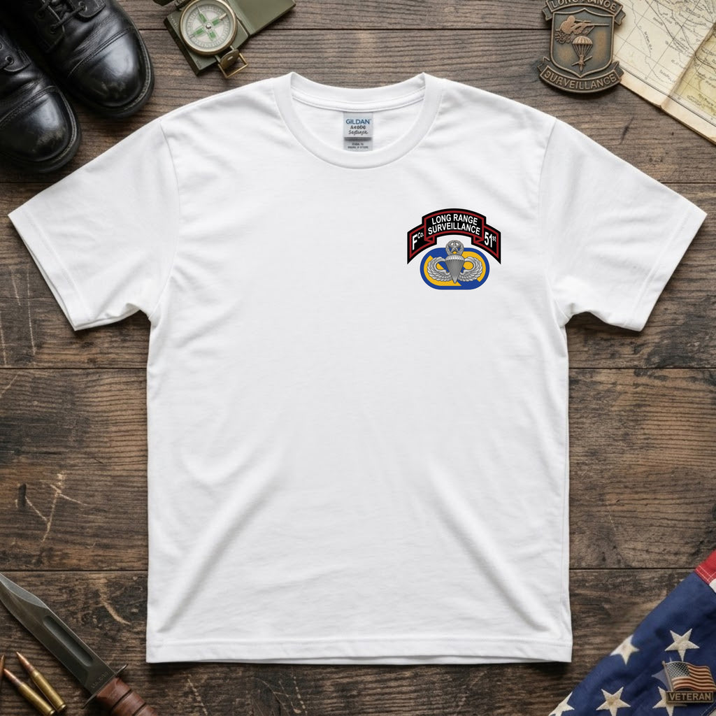 F Co. 51st Infantry (LRS) Scroll with Master Wings Softstyle T-Shirt