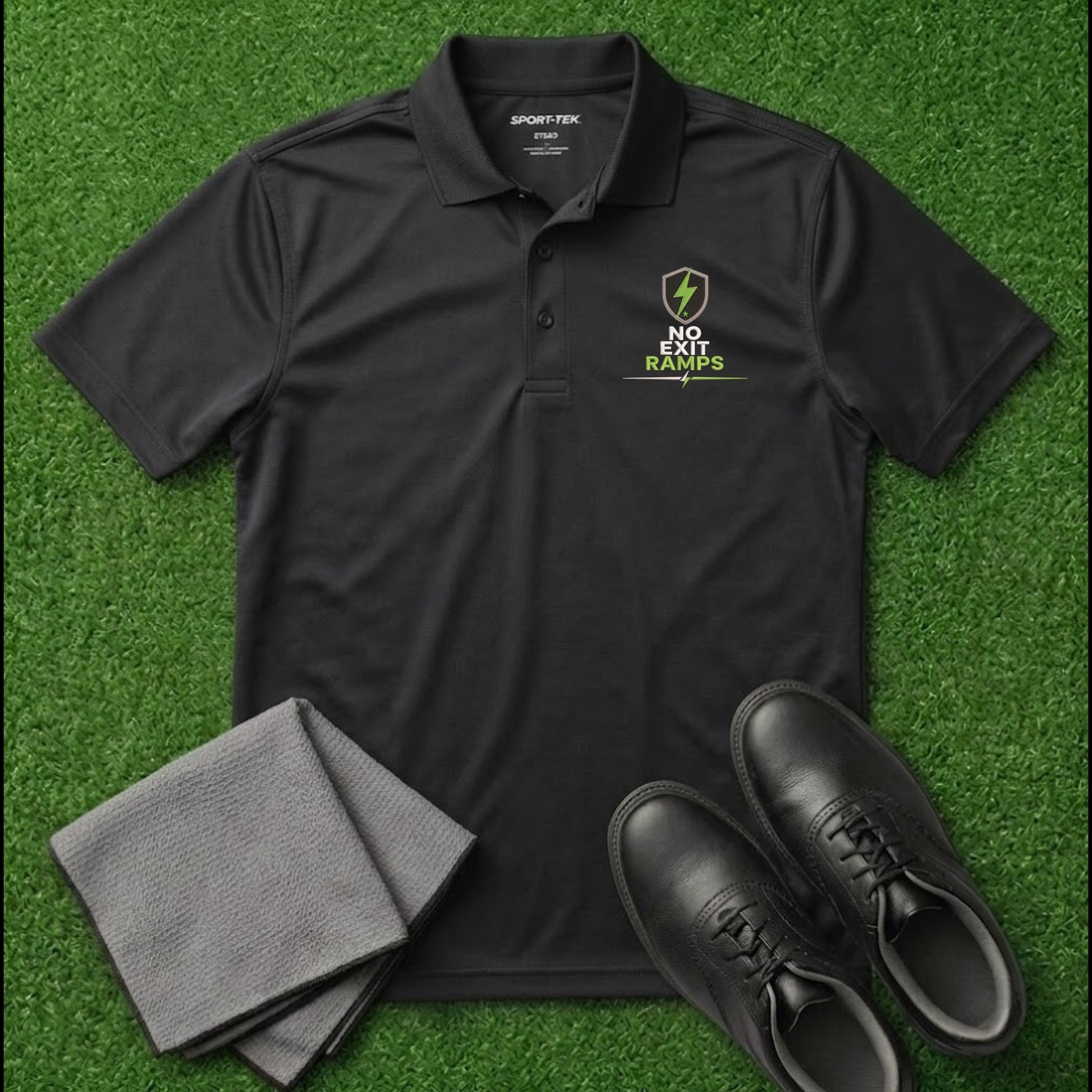 'NO EXIT RAMPS' Shield+ Embroidered Performance Golf Polo (Sport-Tech Unisex)