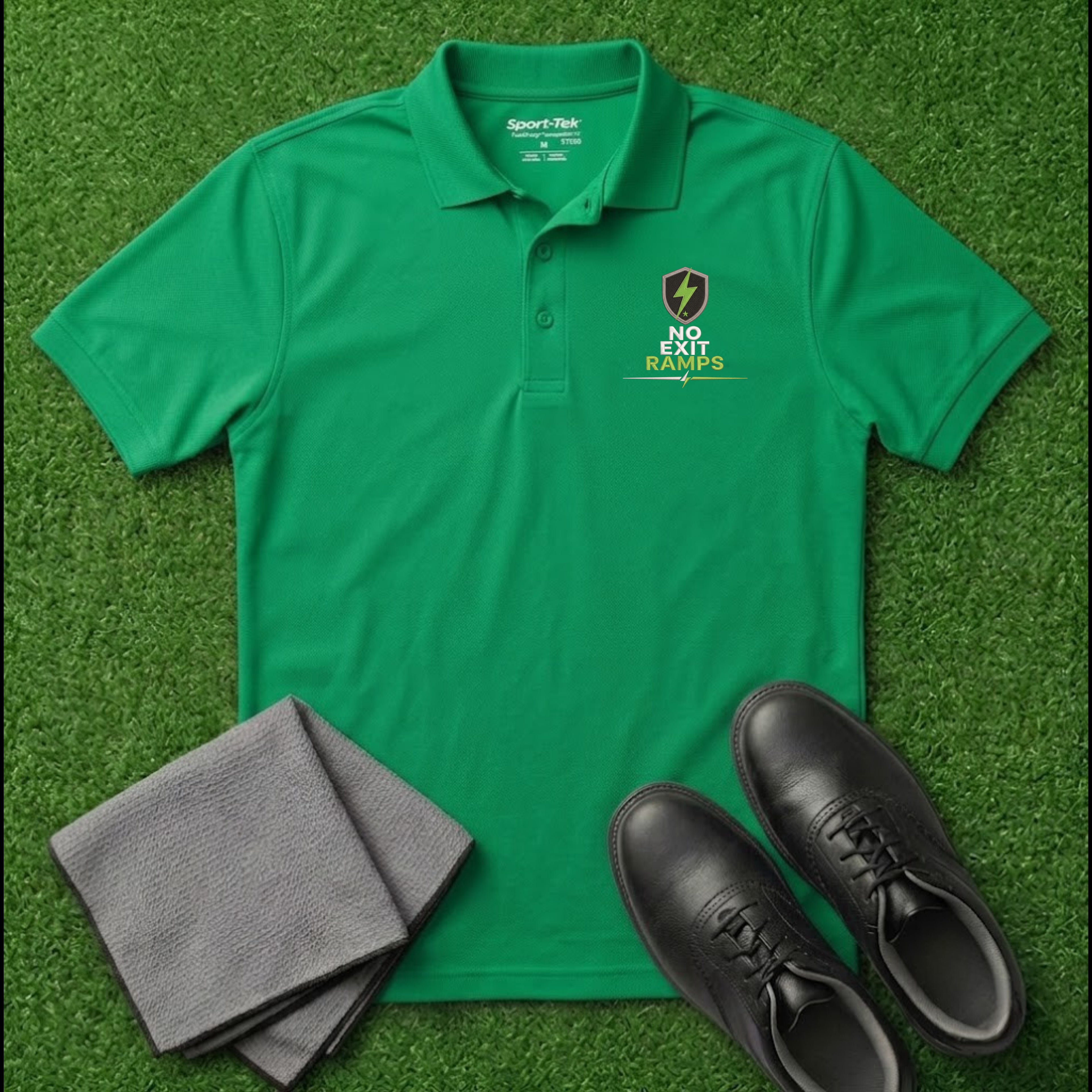 'NO EXIT RAMPS' Shield+ Embroidered Performance Golf Polo (Sport-Tech Unisex)