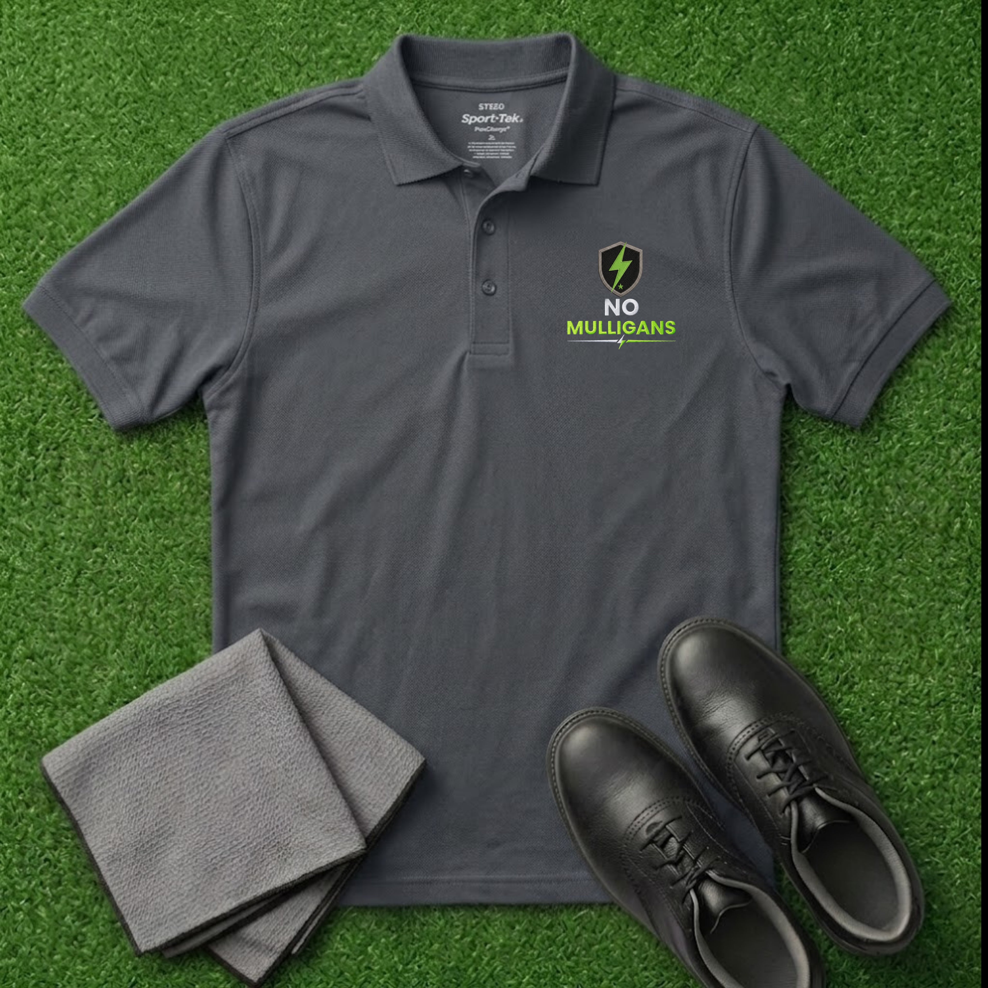 'NO MULLIGANS' Shield+ Embroidered Performance Golf Polo (Sport-Tech Unisex)