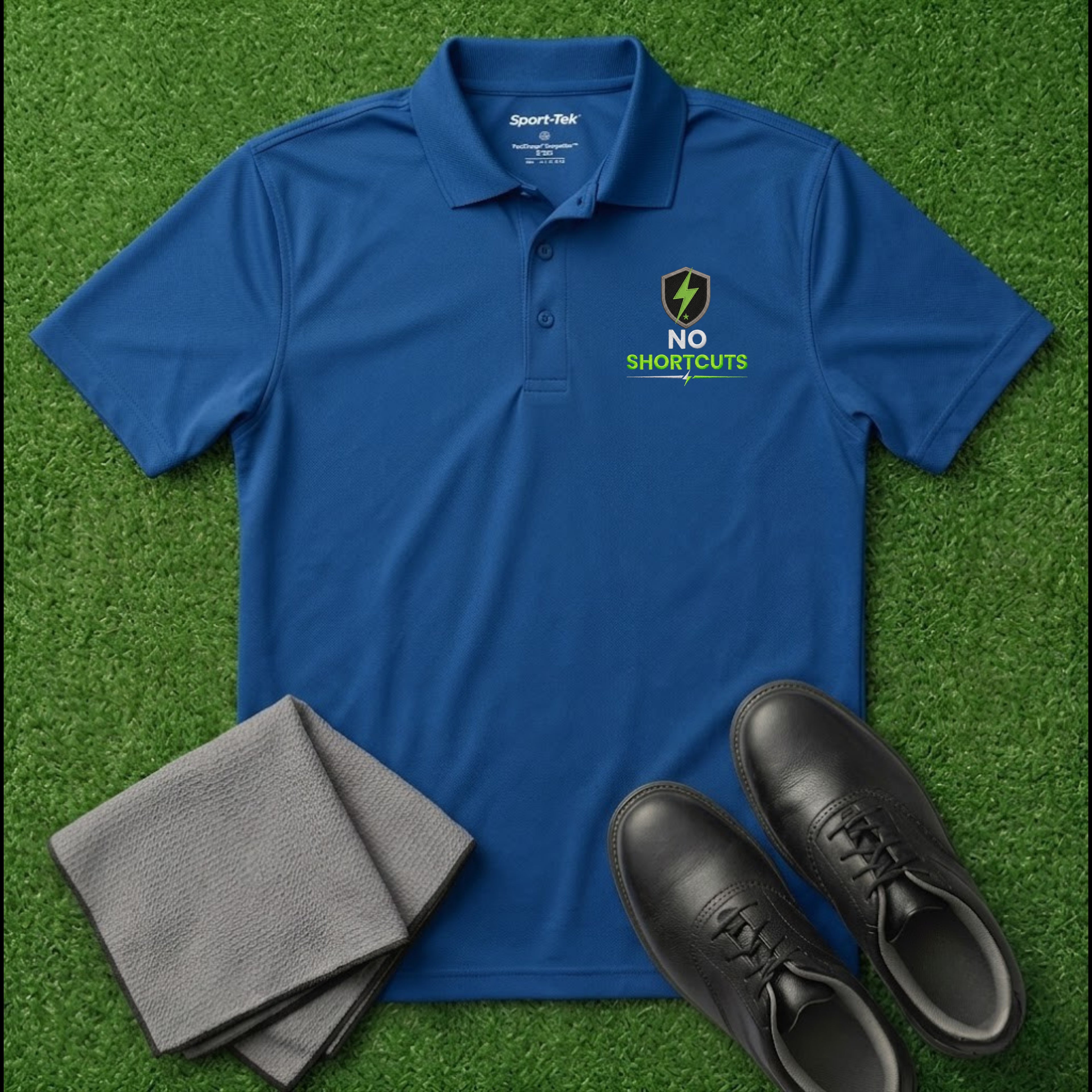 'NO SHORTCUTS' Shield+ Embroidered Performance Golf Polo (Sport-Tech Unisex)
