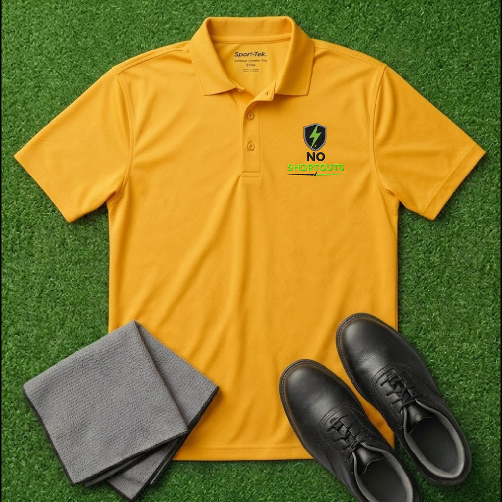 'NO SHORTCUTS' Shield+ Embroidered Performance Golf Polo (Sport-Tech Unisex)