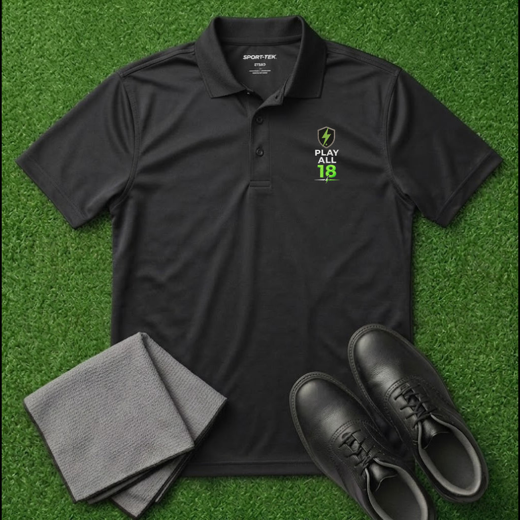 'PLAY ALL 18' Shield+ Embroidered Performance Golf Polo (Sport-Tech Unisex)