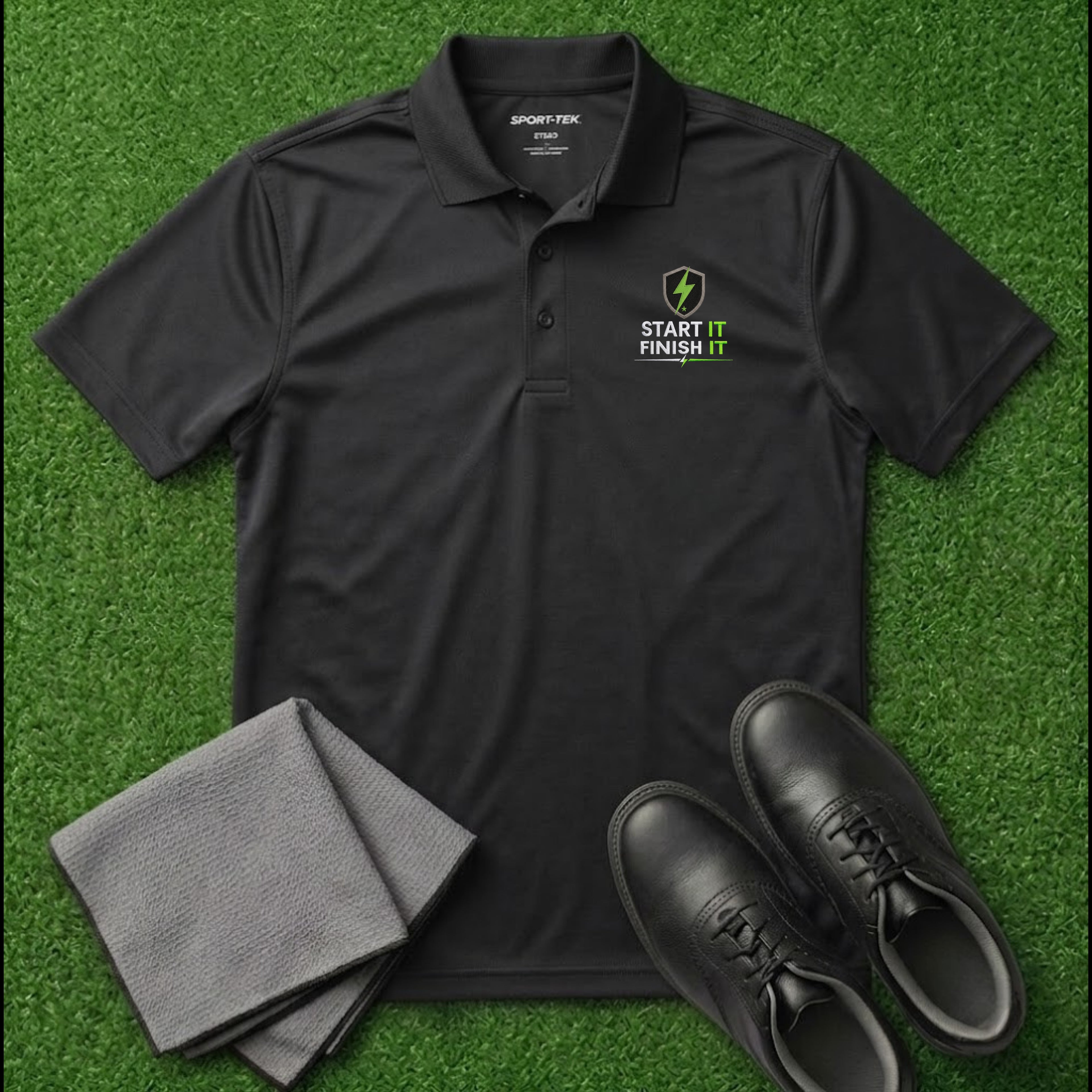 'START IT FINISH IT' Shield+ Embroidered Performance Golf Polo (Sport-Tech Unisex)